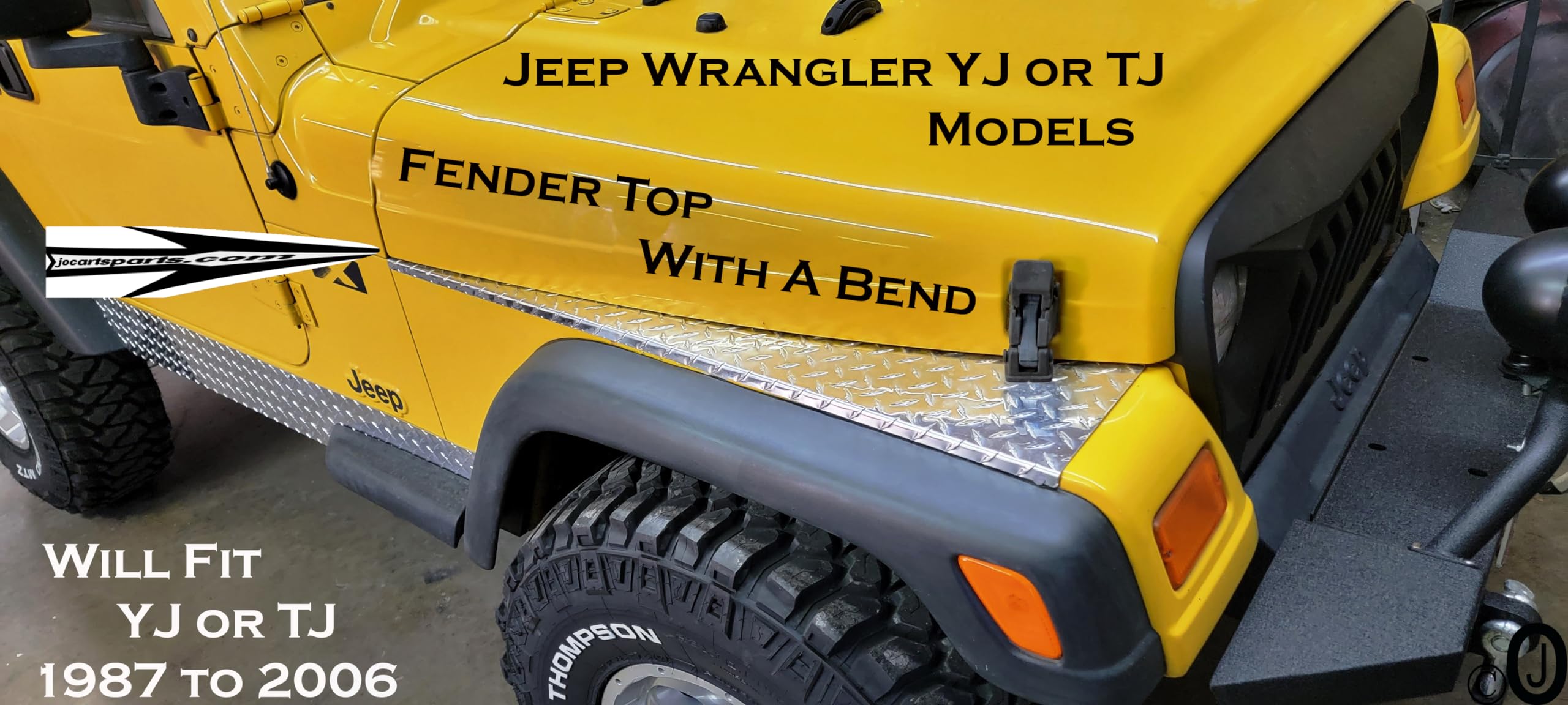J & O Carts Parts Jeep Wrangler YJ Diamond Plate Fender Covers - Aluminum, Full Top, 1/2" Bend