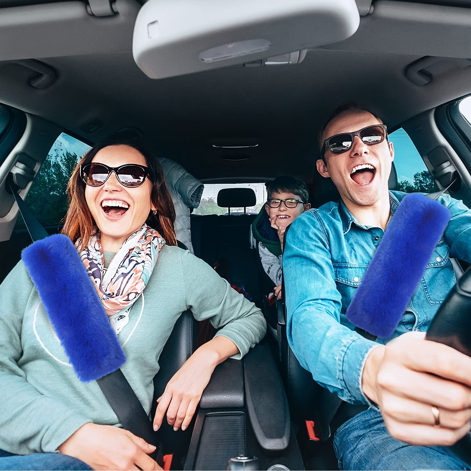 Boao 4 Pack Faux Sheepskin Car Seat Belt Pads Seatbelt Protector Soft Seat Belt Shoulder Strap Cover Comfort Harness Pad(Blue, 9