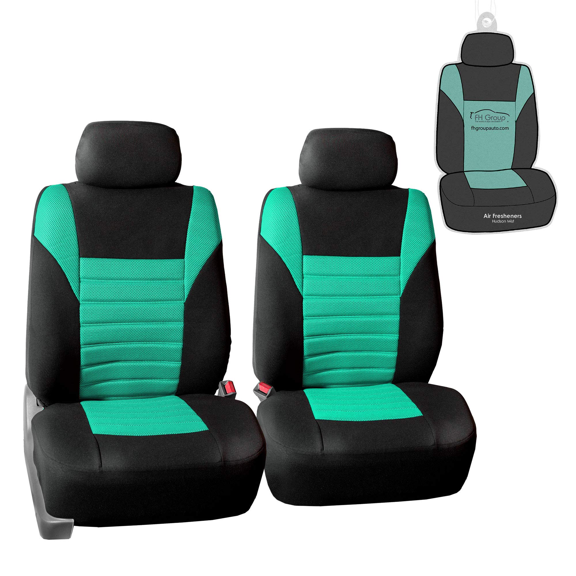 Fh Group Car Seat Cover Premium 3D Air Mesh Front Pair Set Car Seat Covers Airbag Compatible, Mint And Black Automotive Seat Cov