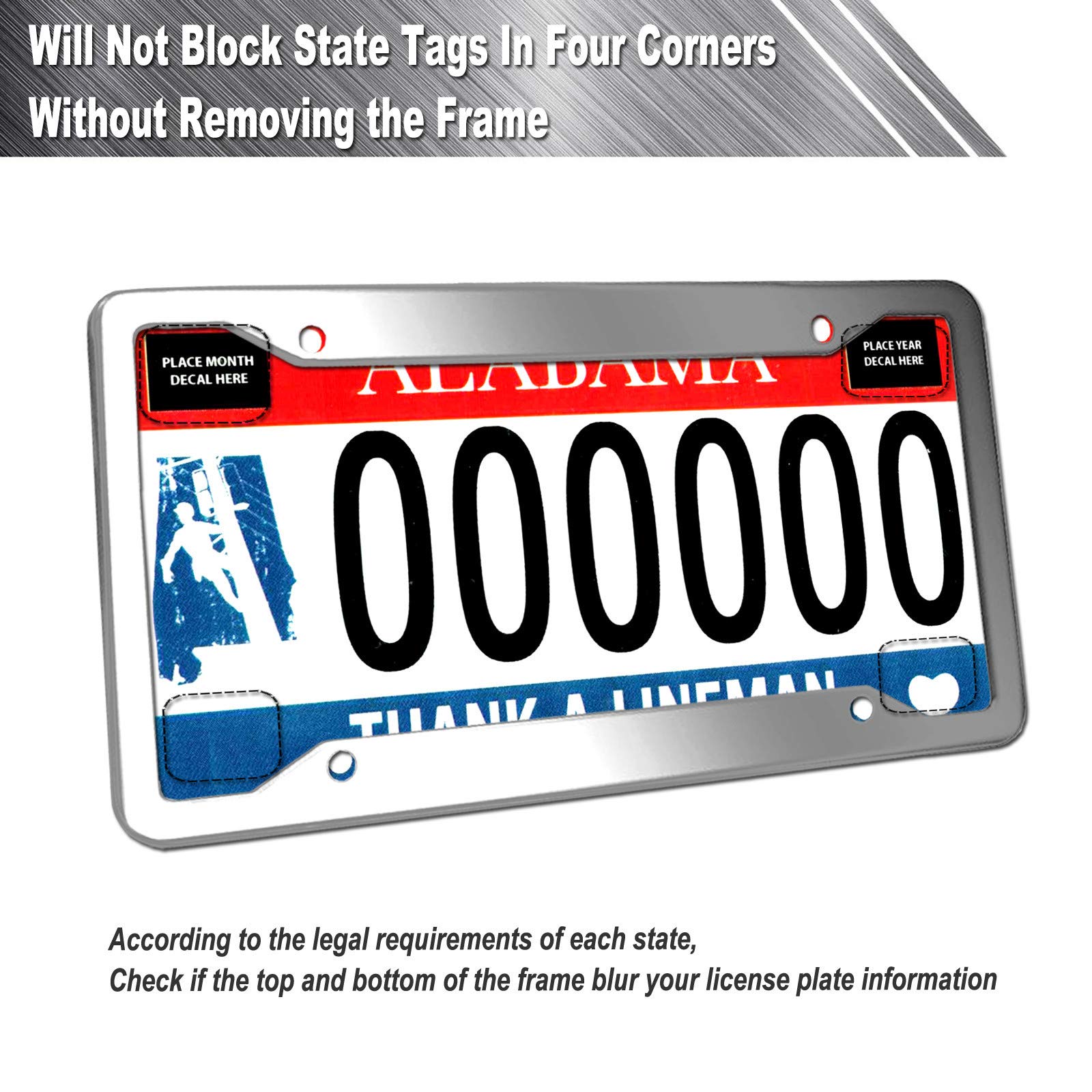 Aootf Stainless Steel License Plate Frames- Heavy Duty Polish Mirror Silver Car Tag Cover With Chrome Screw Caps, 4 Hole 2 Pack