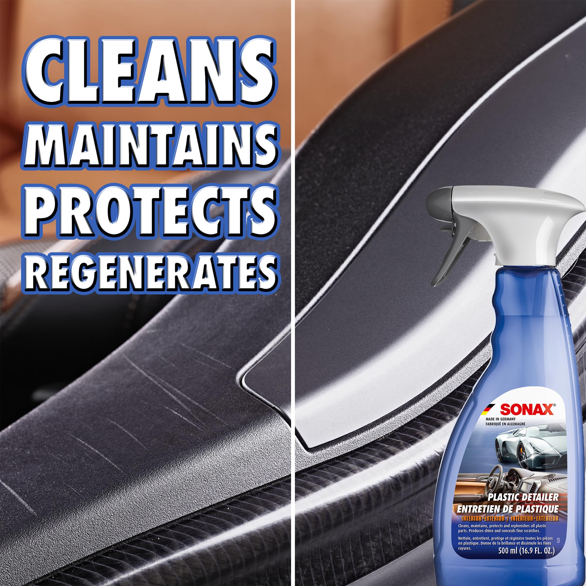 SONAX Plastic Detailer 255241 | Spray-On Protection for Interior & Exterior Plastic Surfaces | Cleans, Restores, and Protects |