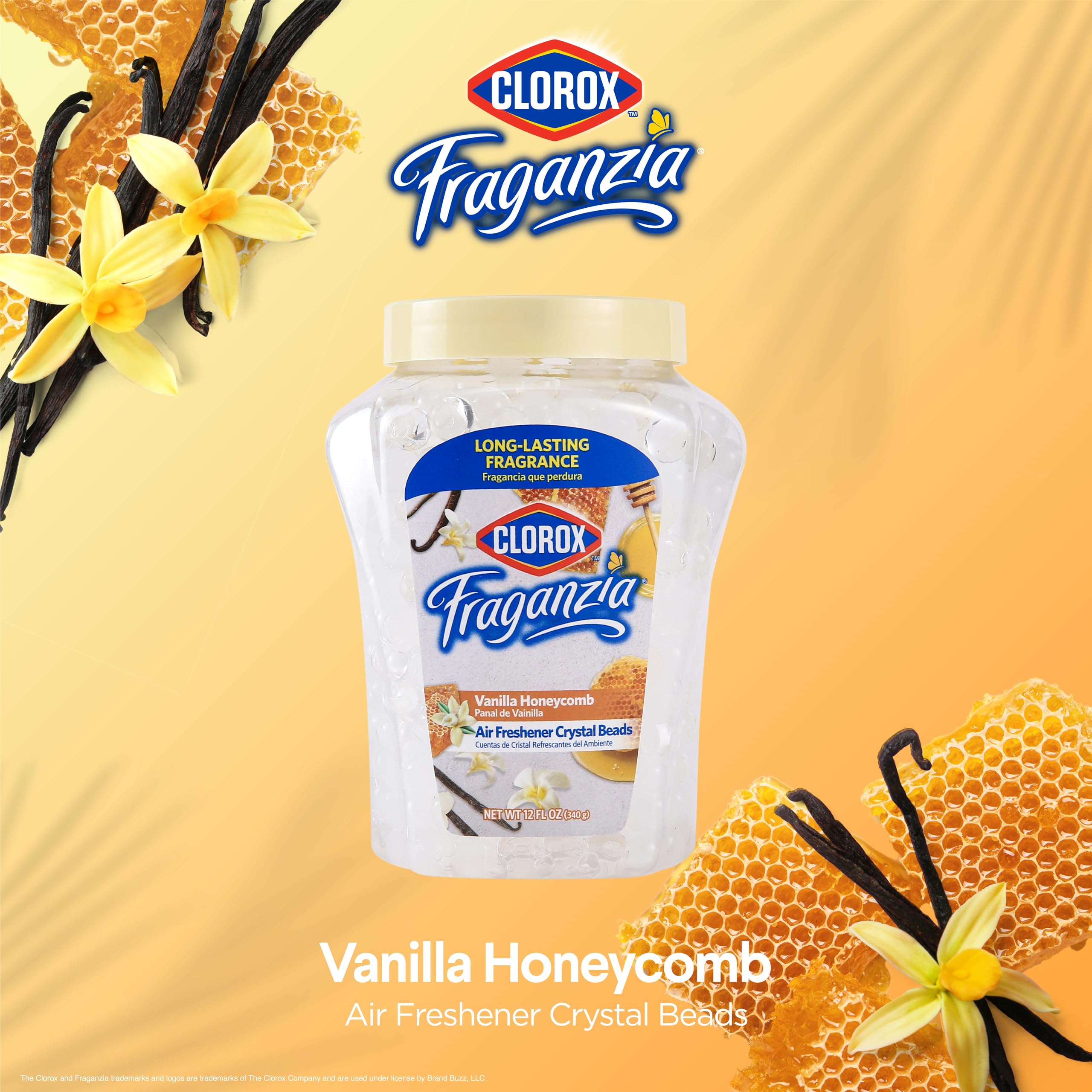 Clorox Fraganzia Air Freshener Crystal Beads Vanilla Honeycomb 12oz Jar | Long-Lasting Air Freshener Beads | Easy to Use Vented