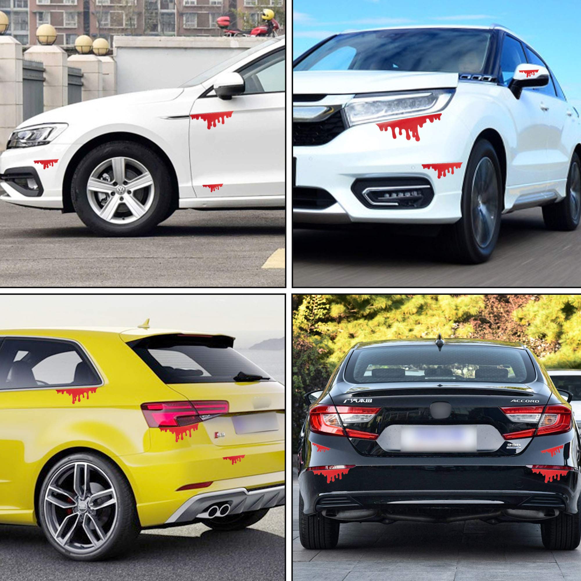 Tomall 2 Sheets (14Pcs) Red Blood Stickers For Car Funny Halloween Theme Bleeding Decals For Car Self-Adhesive Stickers For Car