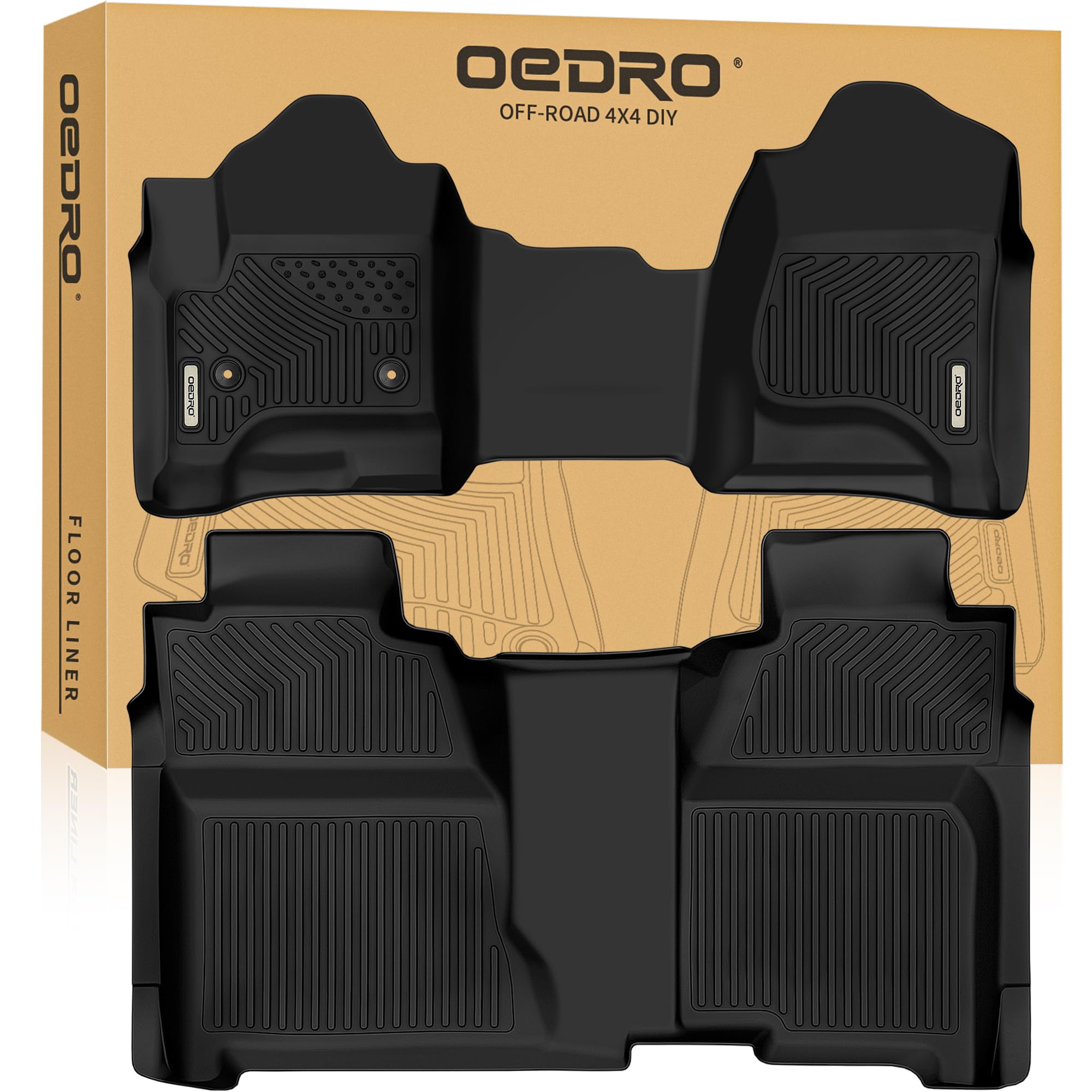 Oedro Floor Mats Fit For 2014-2018 Silverado/Sierra 1500, 2015-2019 2500Hd/3500Hd Crew Cab, With 1St Row Bench Seat, Black Tpe A