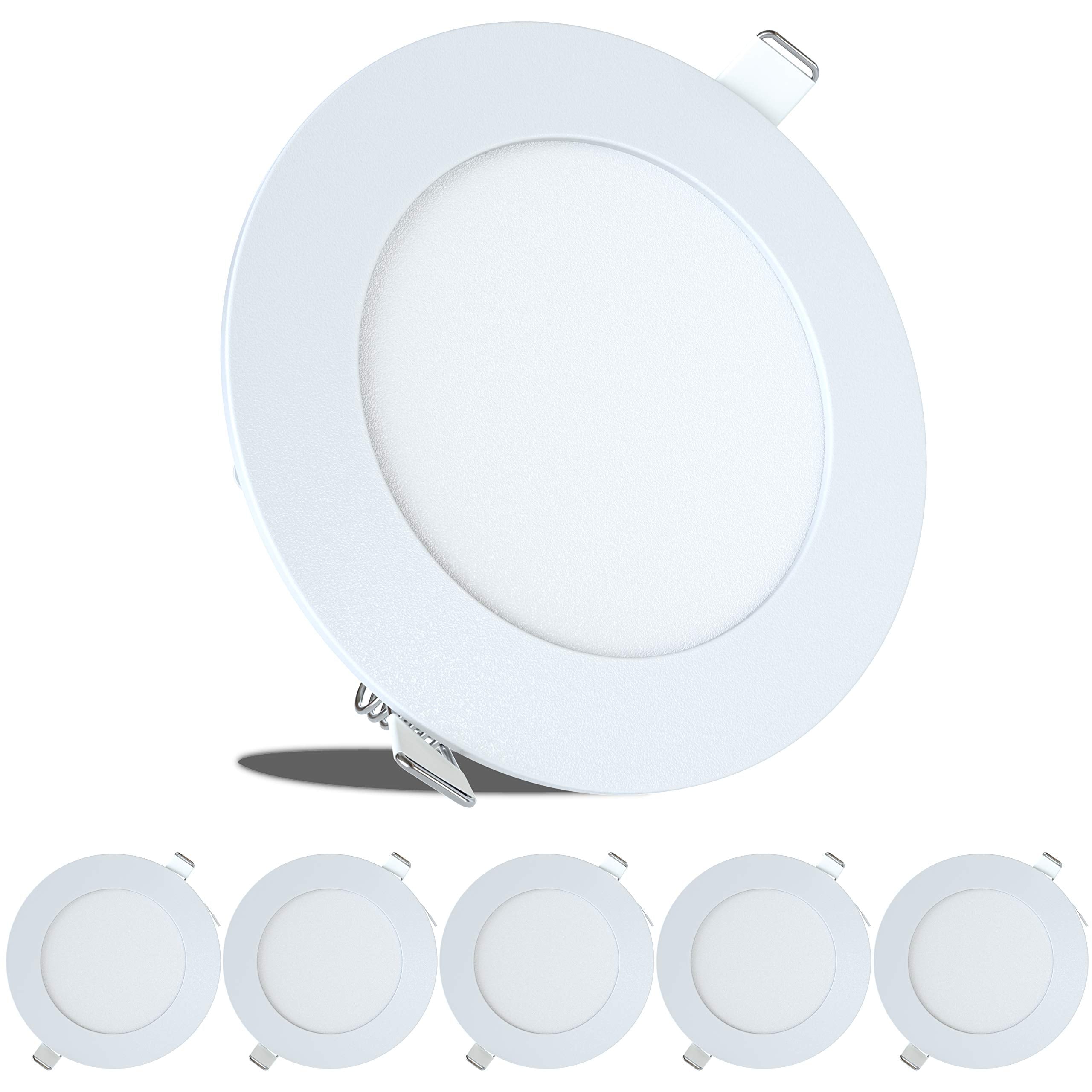 LeisureLED 5 Pack RV Boat Recessed Ceiling Light 450 Lumen Super Slim LED Panel Light DC 12V 4.75 6W Full Aluminum Downlights, (