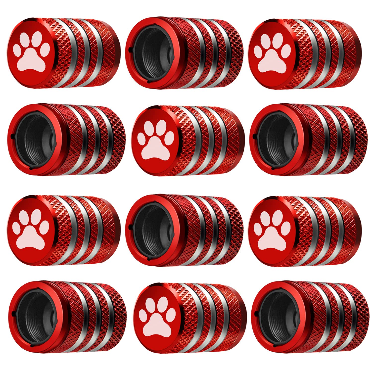 Tire Valve Stem Cap Cover - (12 Pack) Tire Air Caps Metal With Plastic Liner Corrosion Resistant Leak-Proof Cat/Dog Paw For Car 