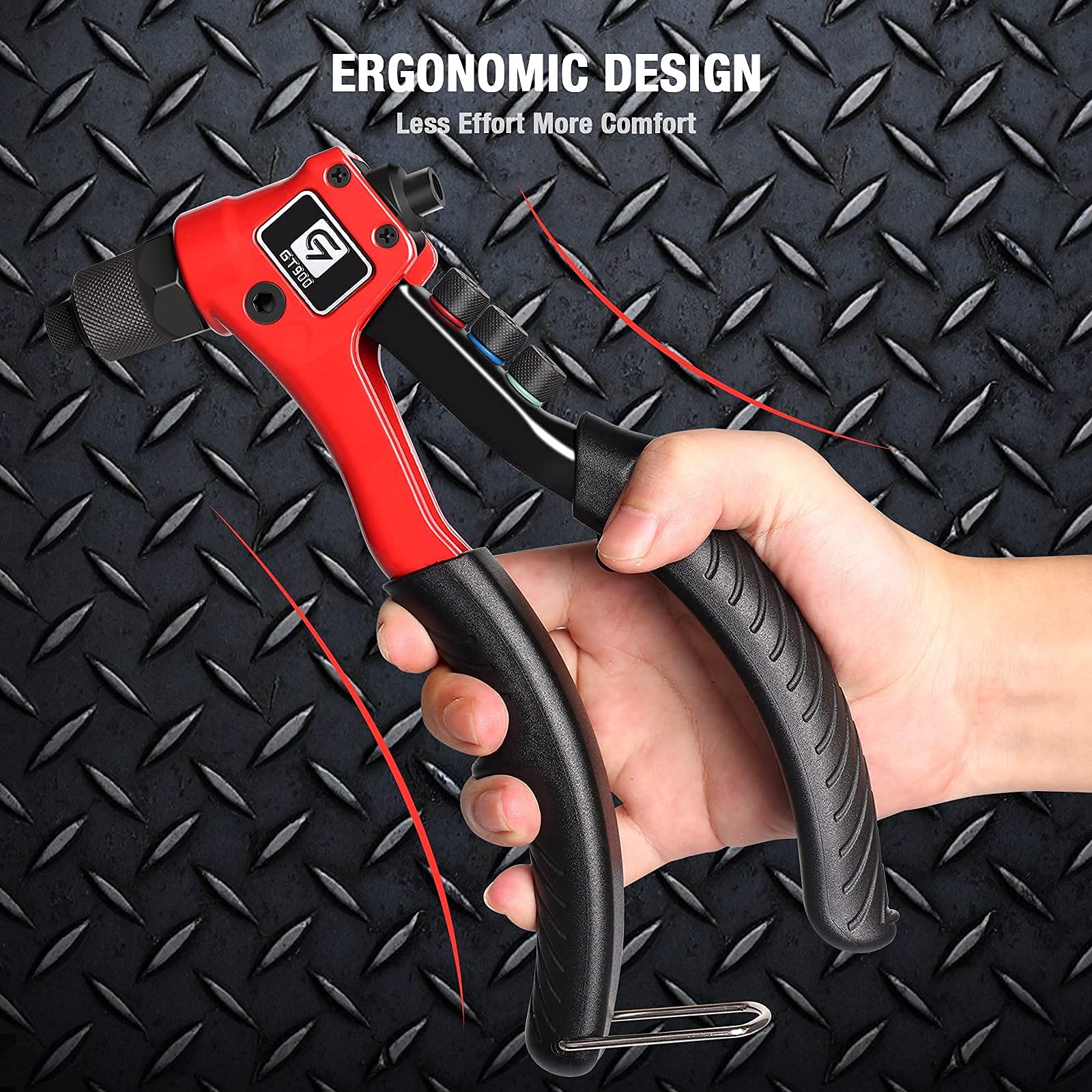 Rivet Gun, Giantisan Pop Rivet Tool Kit With 200 Rivets And 4 Drill Bits, Manual Hand Riveter Kit With Rugged Carrying Case