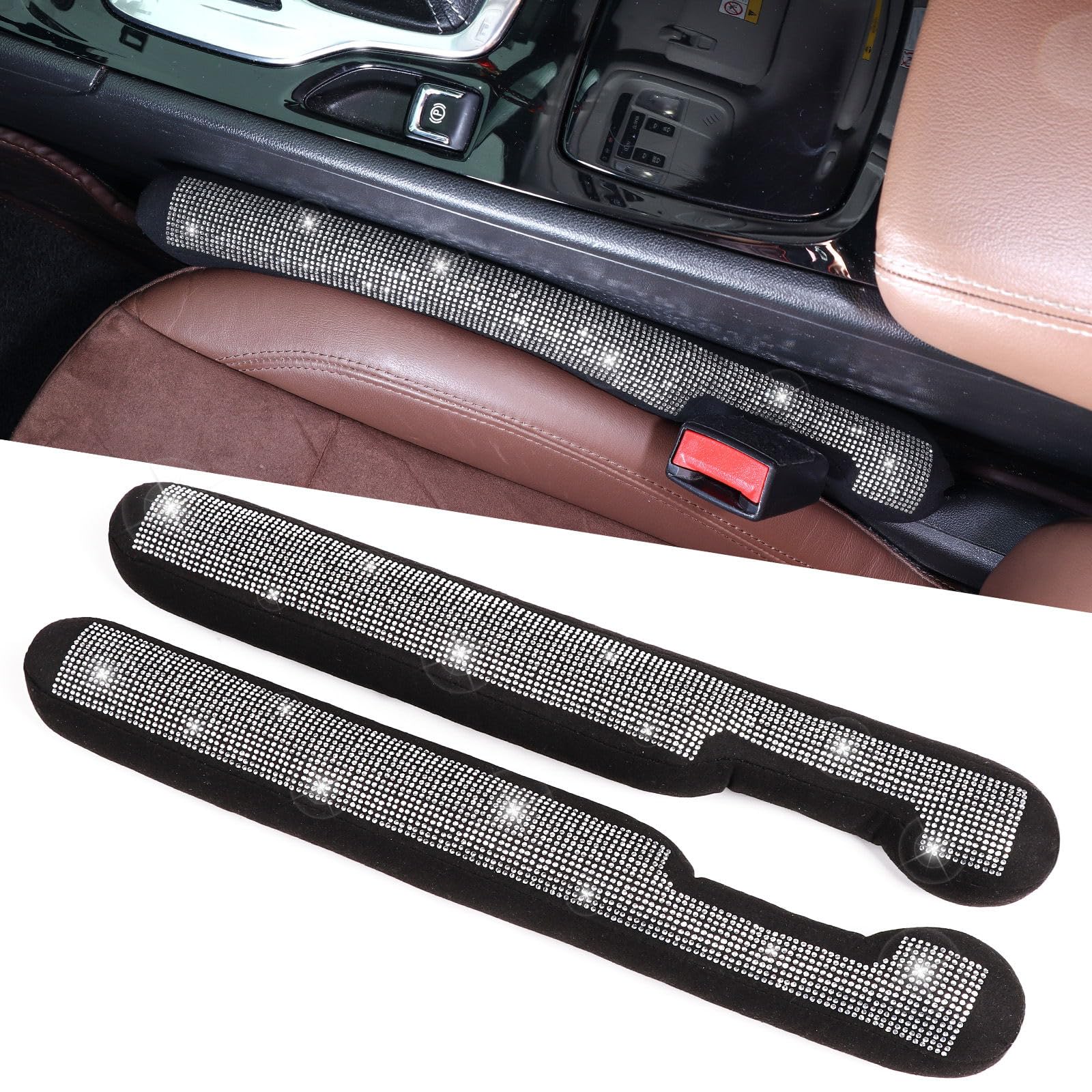 Tobequeen Bling Car Seat Gap Filler Universal Fit For Car Suv Truck, Set Of 2 Handmade Crystal Diamond Rhinestone Seat Gap Block