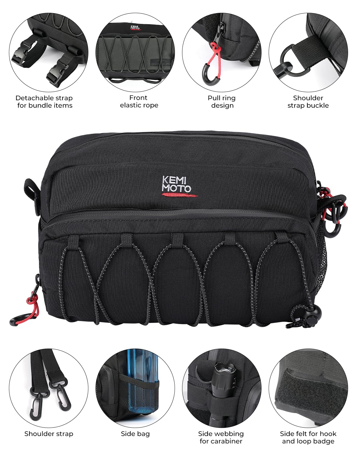 Kemimoto Motorcycle Handlebar Bag, Motorcycle Tool Bag,Black Sissy Bar Bicycle Handlebar Bag, Front Storage Accessory Bag For Cr