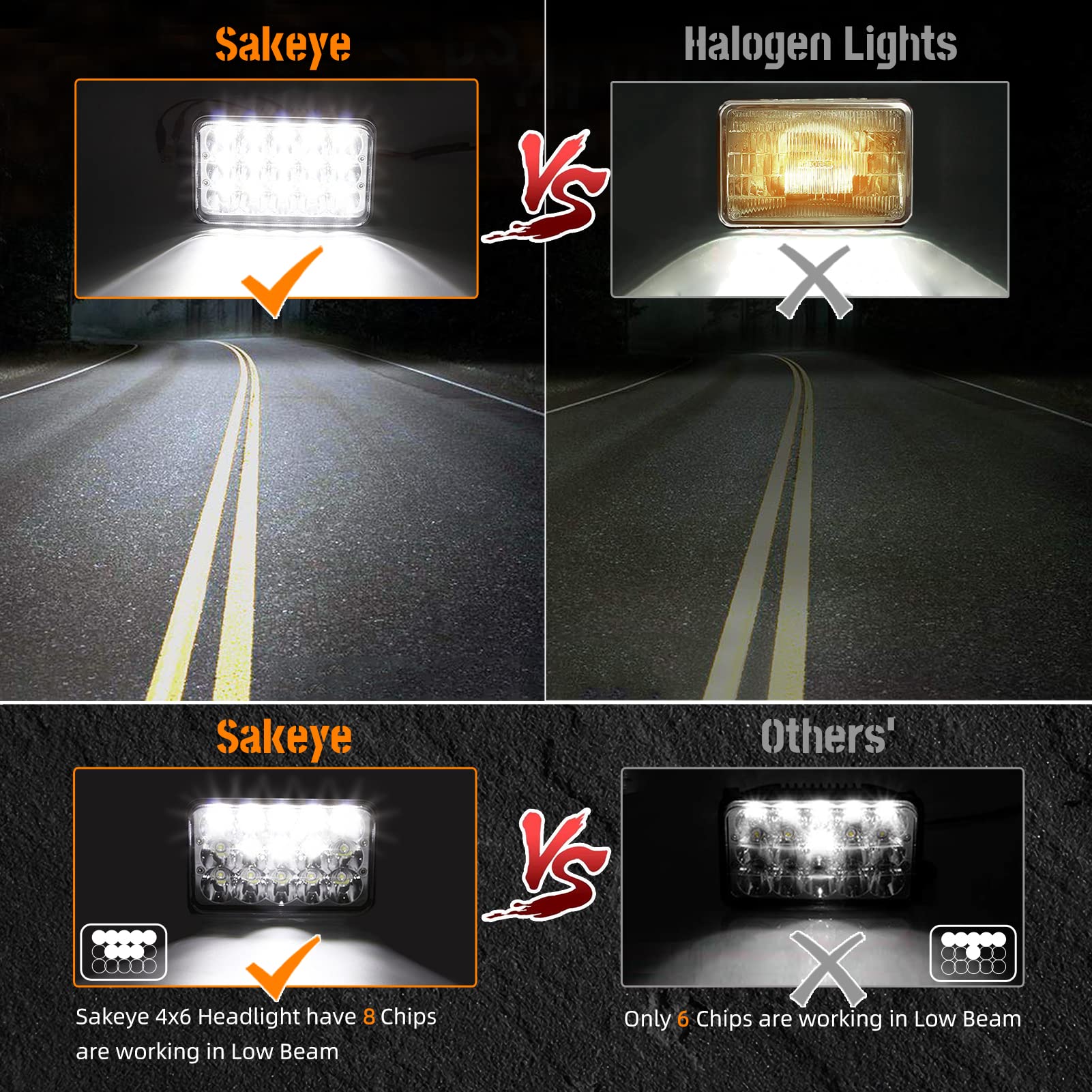 4X6 Inch Led Lights 4Pcs Hi/Lo Sealed Beam Rectangular Led Lights H4651 H4652 H4656 Light For Kw Peterbil Freightinger Oldsmobil