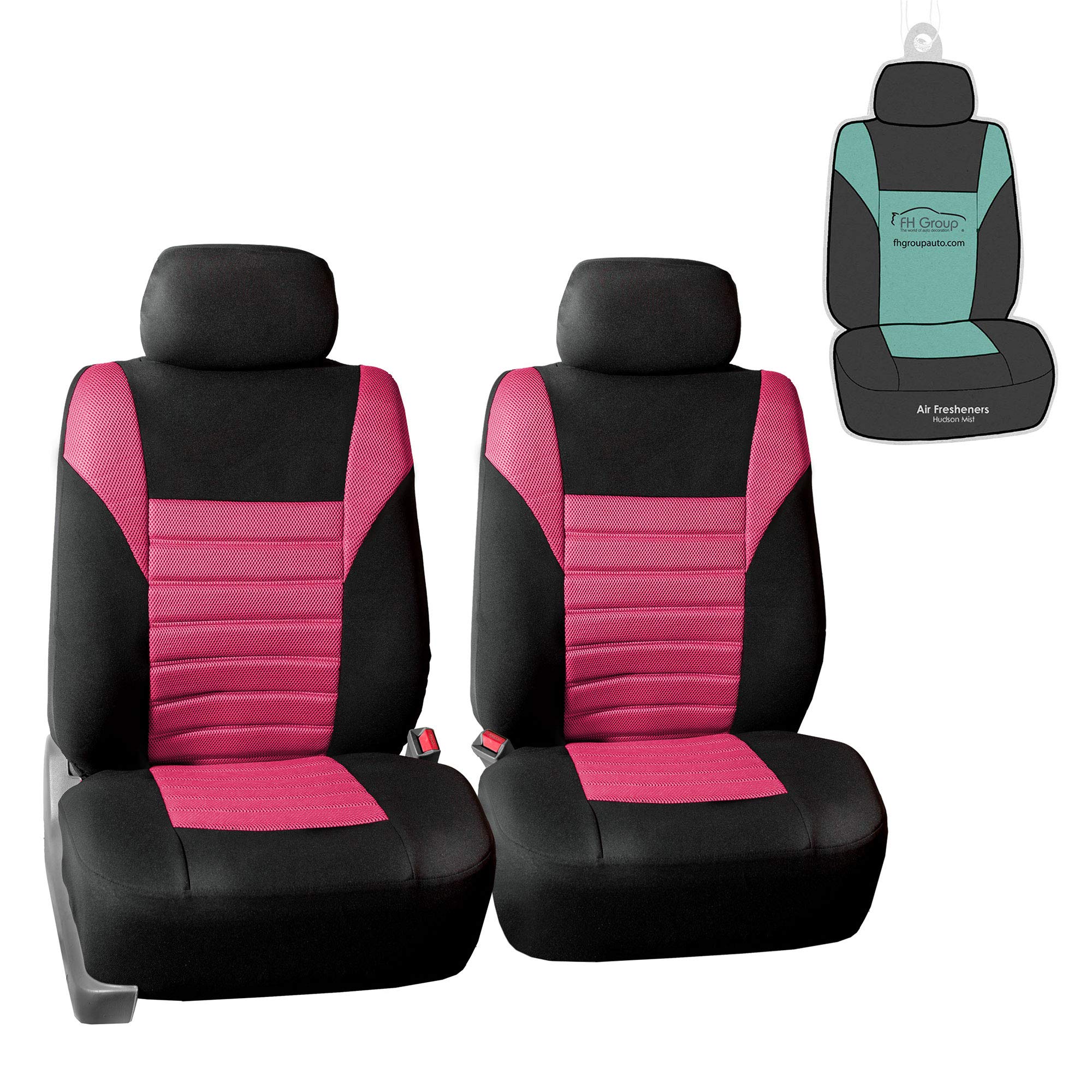 Fh Group Car Seat Cover Premium 3D Air Mesh Front Pair Set Car Seat Covers Airbag Compatible, Pink And Black Automotive Seat Cov