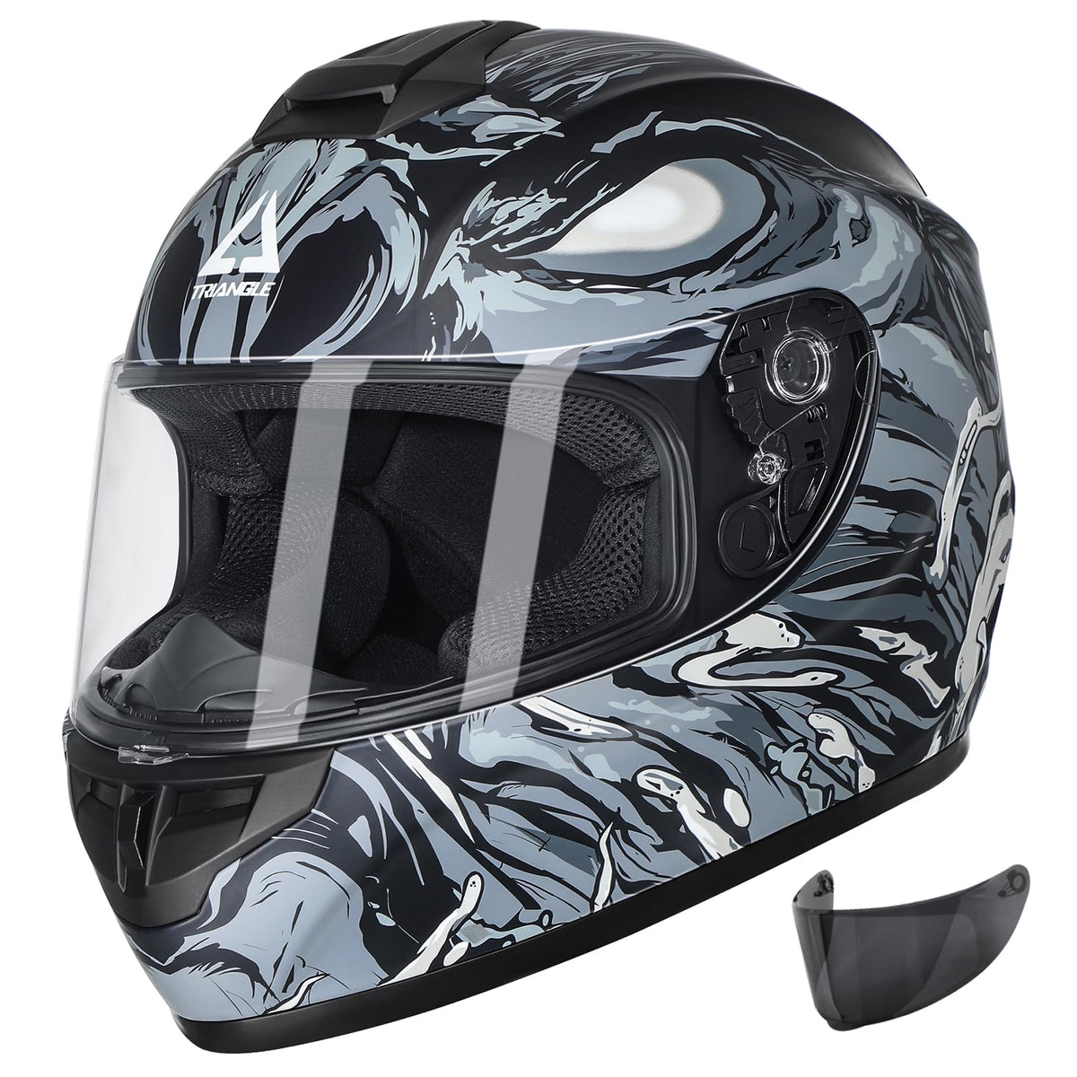 Triangle Motorcycle Helmets Full Face Helmet For Adult Men Women With Tinted And Clear Visor Dot Approved (Gray, Large)