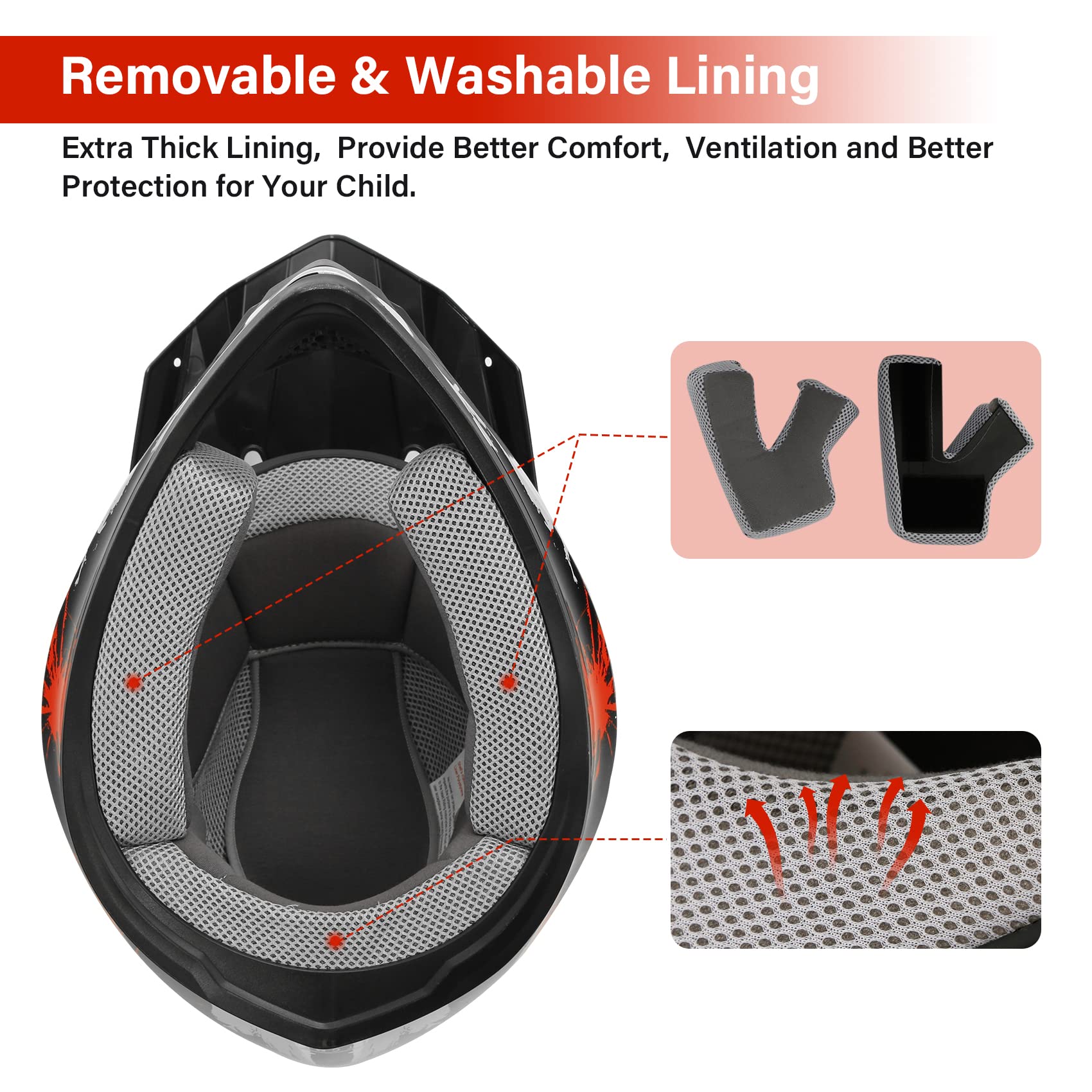 TCMT Dot Youth & Kids Motocross Offroad Street Helmet Full Face Motorcycle Youth ATV Helmet Dirt Bike Motocross ATV Helmet+Glove