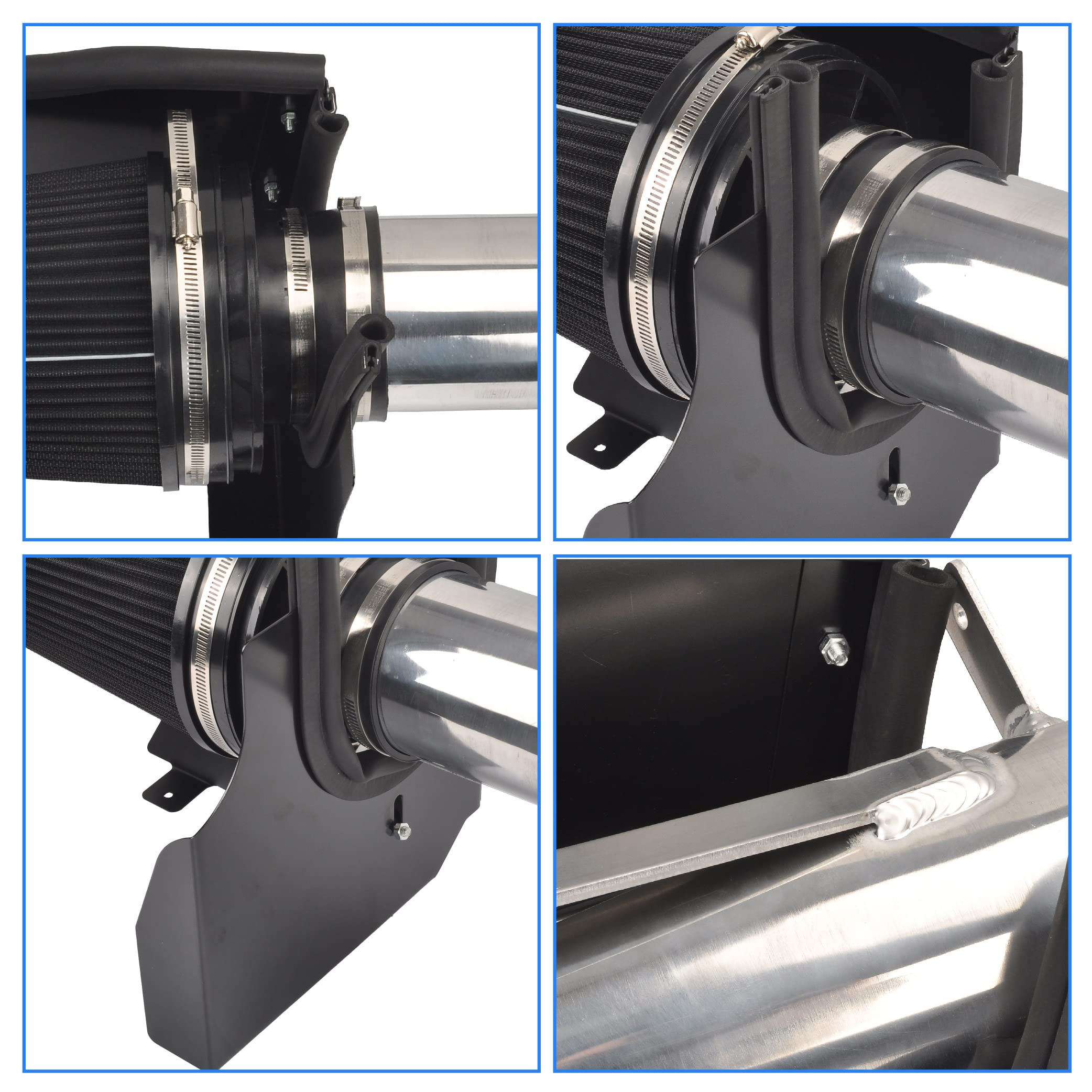 Gesexi 4' Cold Air Intake System + Heat Shield Compatible With 1999-2006 Gmc/Chevy V8 4.8L/5.3L/6.0L Silverado 1500/2500/3500 (Black & Silver)