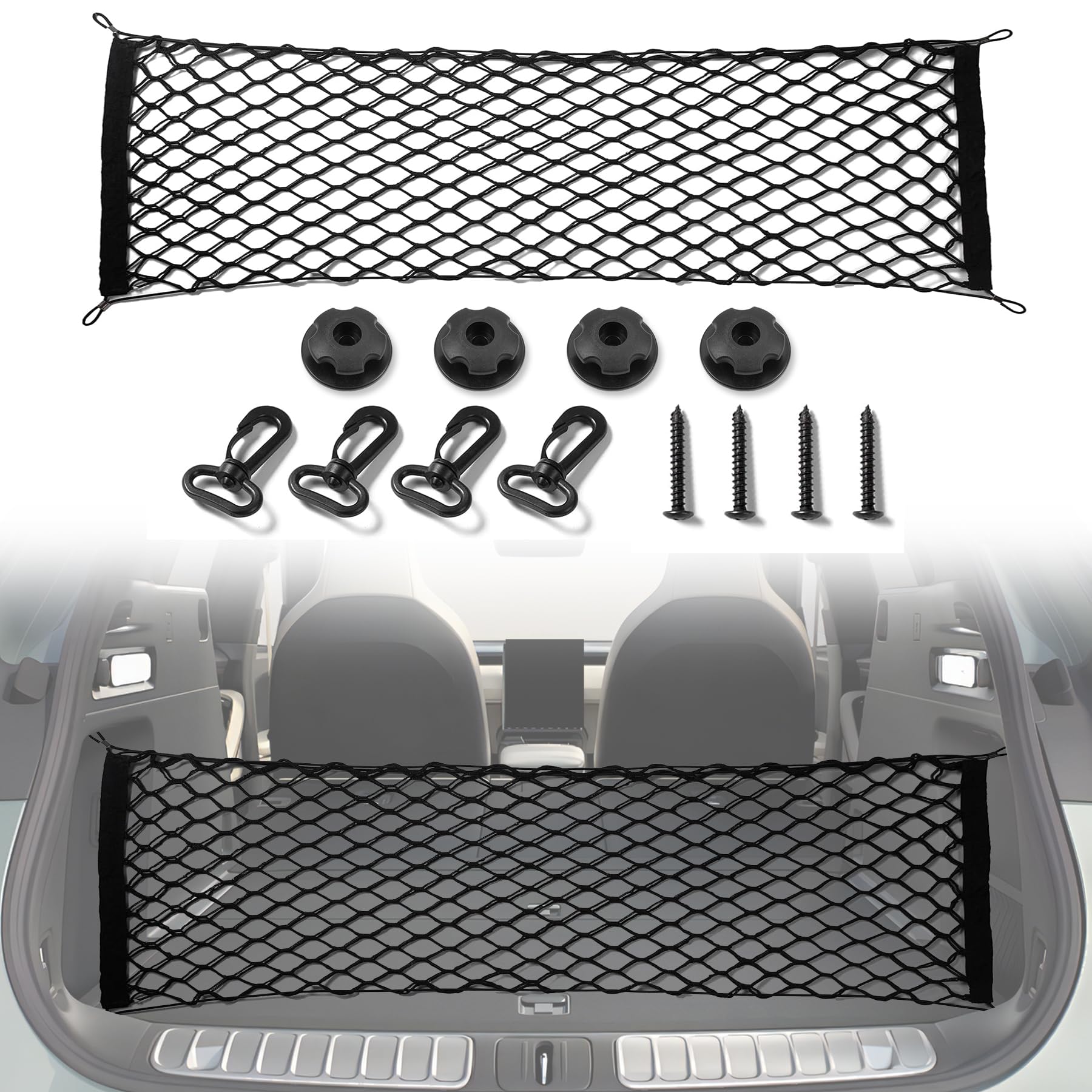 Amiss Truck Bed Cargo Net Stretchable, Adjustable Trunk Storage Net With Hook, Accessories For Pickup Bed Divider Organizer And