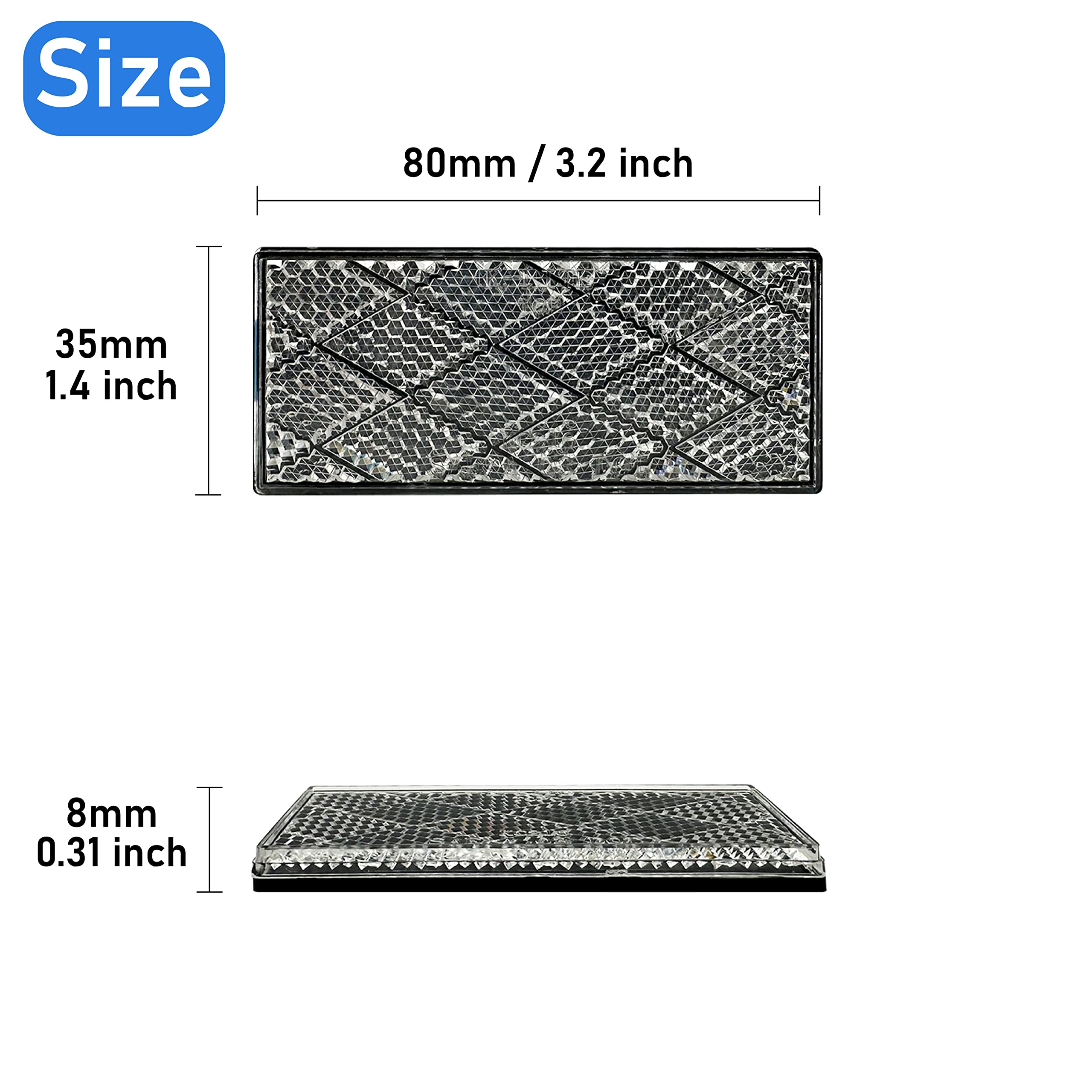 Reflector 80X35Mm Self Adhesive Rectangle Safety Waterproof Stick On For Driveway Mailbox Trailer