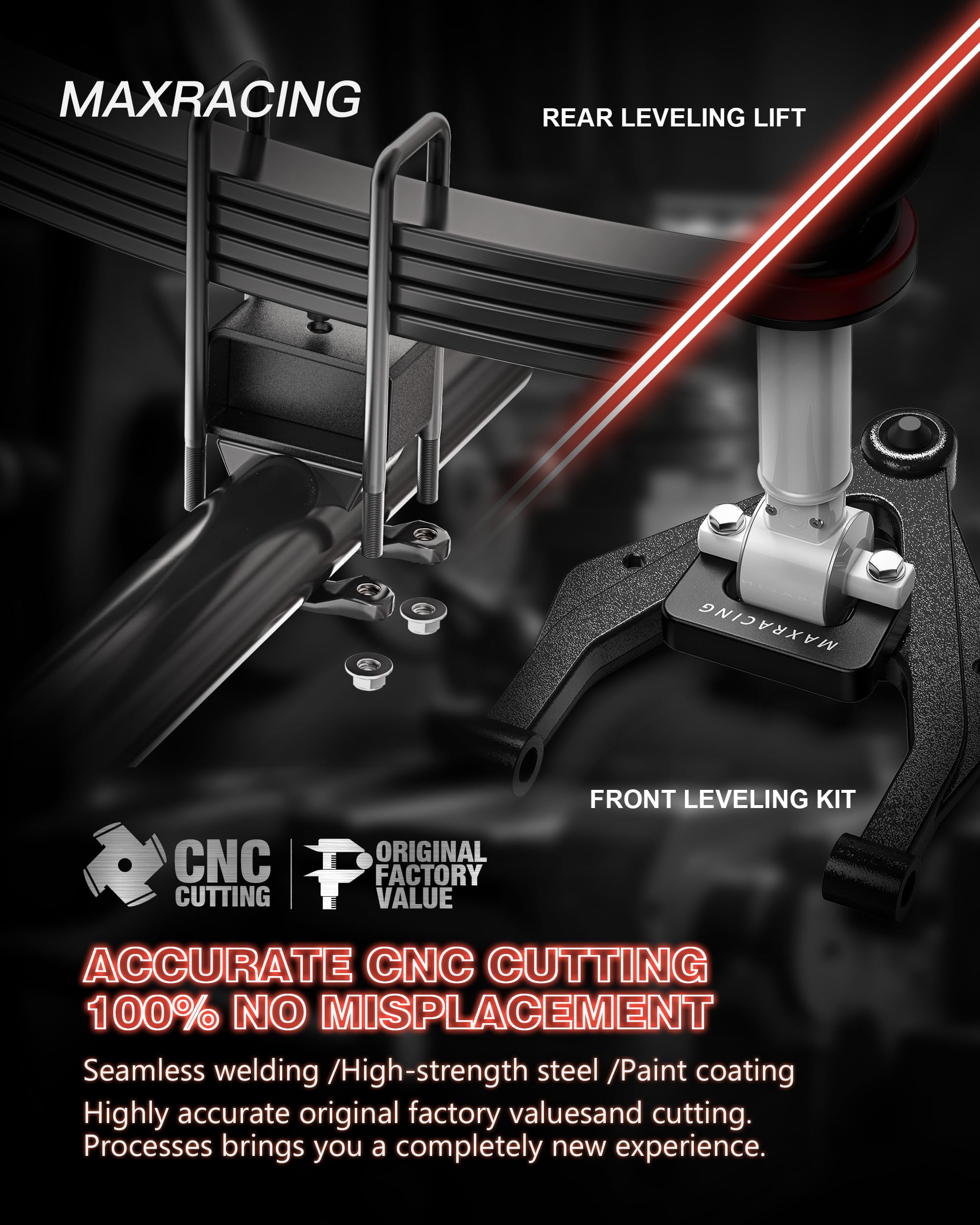 Maxracing 2.5'' Front + 2'' Rear Leveling Kit Compatible With 2007-2025 Chevy Silverado 1500/Gmc Sierra 1500, 2.5'' Front Strut