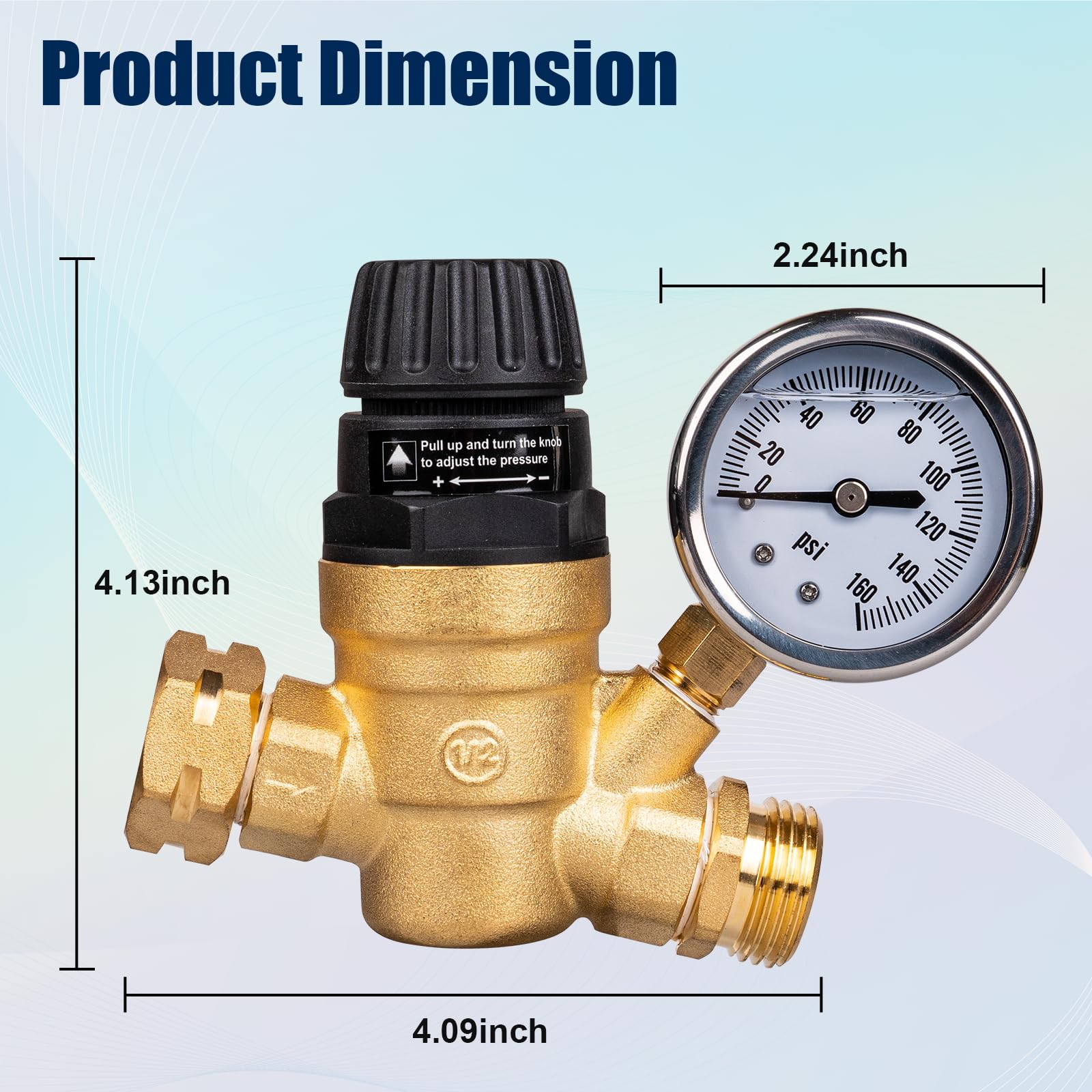Gickbusus RV Water Pressure Regulator Valve for Camper, Regulate Valves with Strainer, Made of Leadless Brass, RV Water Pressure
