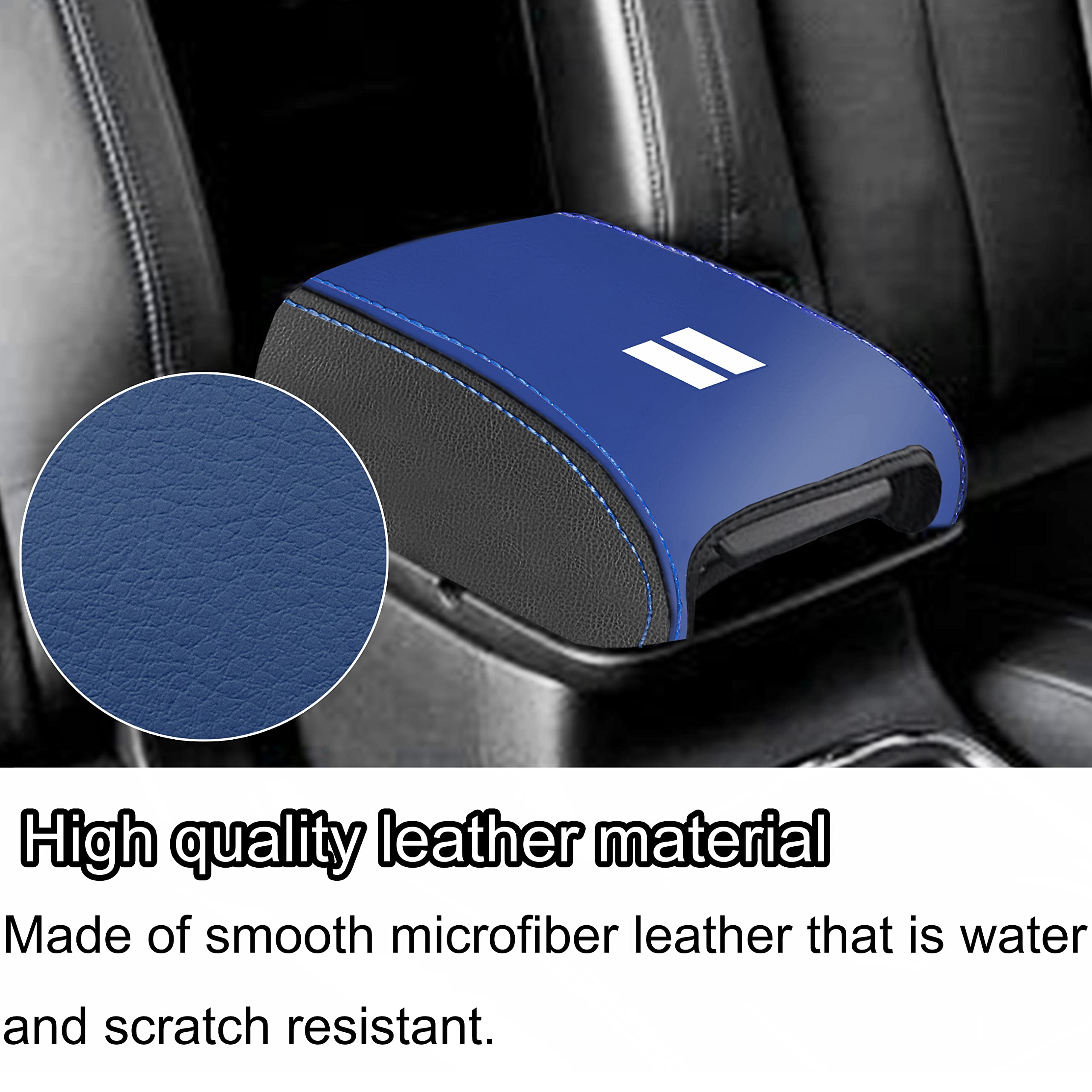 YOSRTER Center Console Armrest Cover for Dodge Durango 2011-2020, Anti-Scratch Leather, Dark Blue Trim, Model J000201001