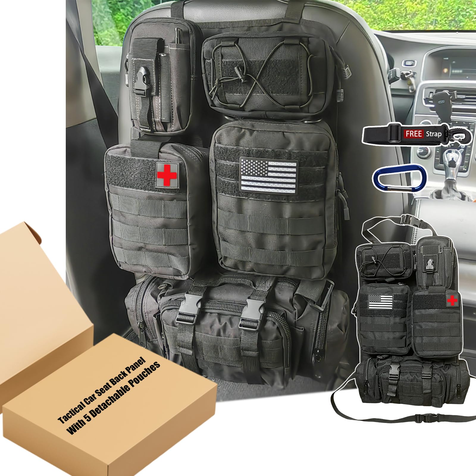 Meautele 6 Pack Tactical Molle Car Seat Back Organizer Tactical Vehicle Panel With 5 Detachable Molle Pouch For Car Truck Ford J