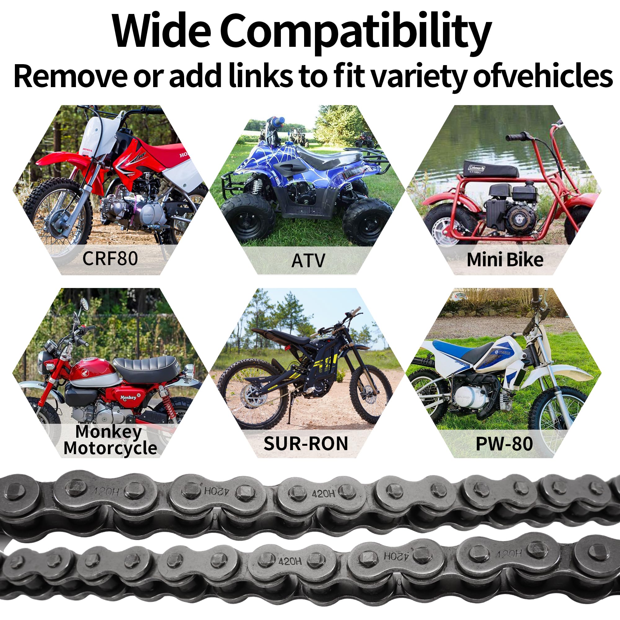 RUTU 420H Heavy Duty Roller Chain, 132 Links for 50-125cc Dirt Bikes, ATVs, Go Karts, Scooters & Motorcycles with Chain Breaker