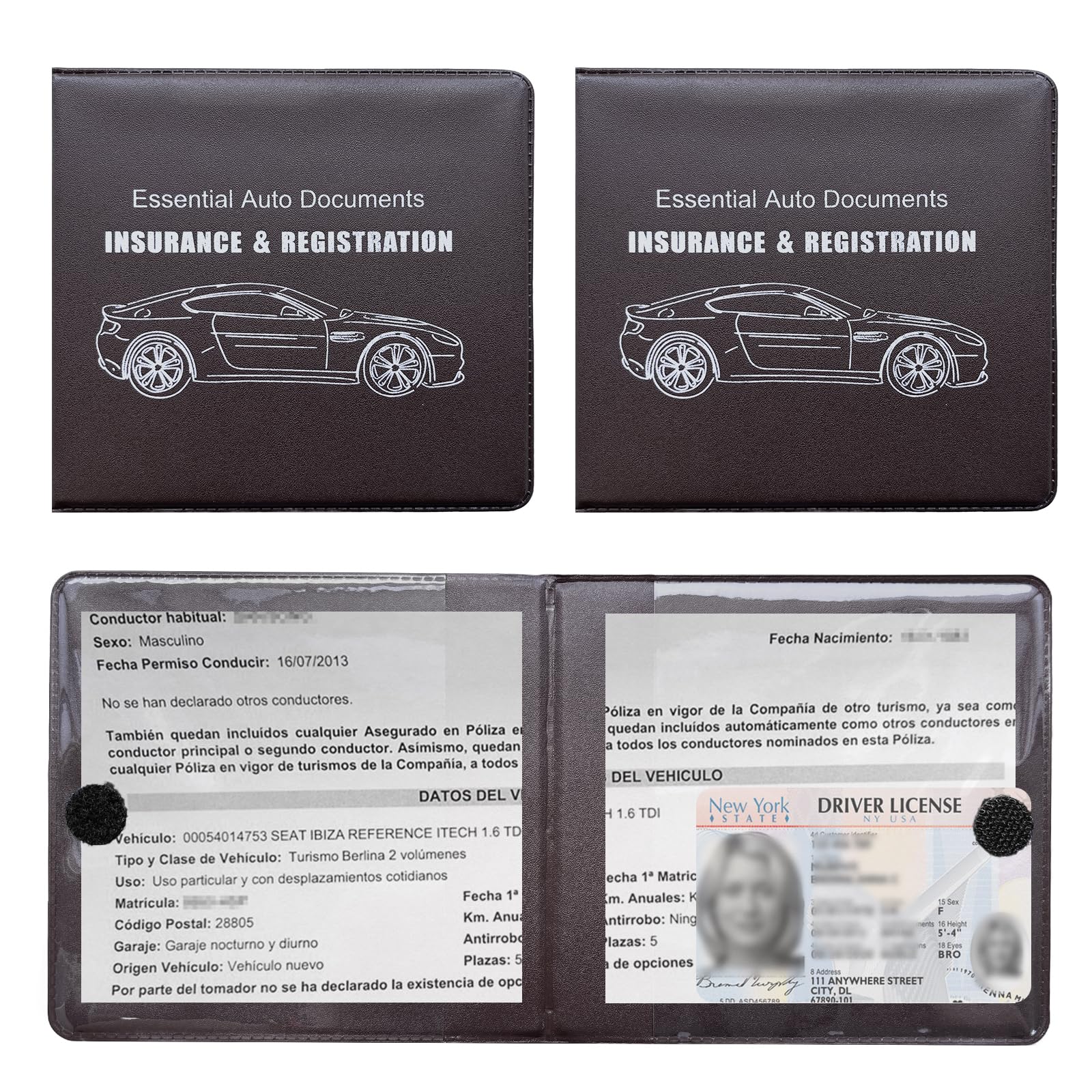 Ziciner Car Registration Insurance Holder, 2Pack Essential Auto Card Document Glove Box Organizer With Closure, Vehicle Interior