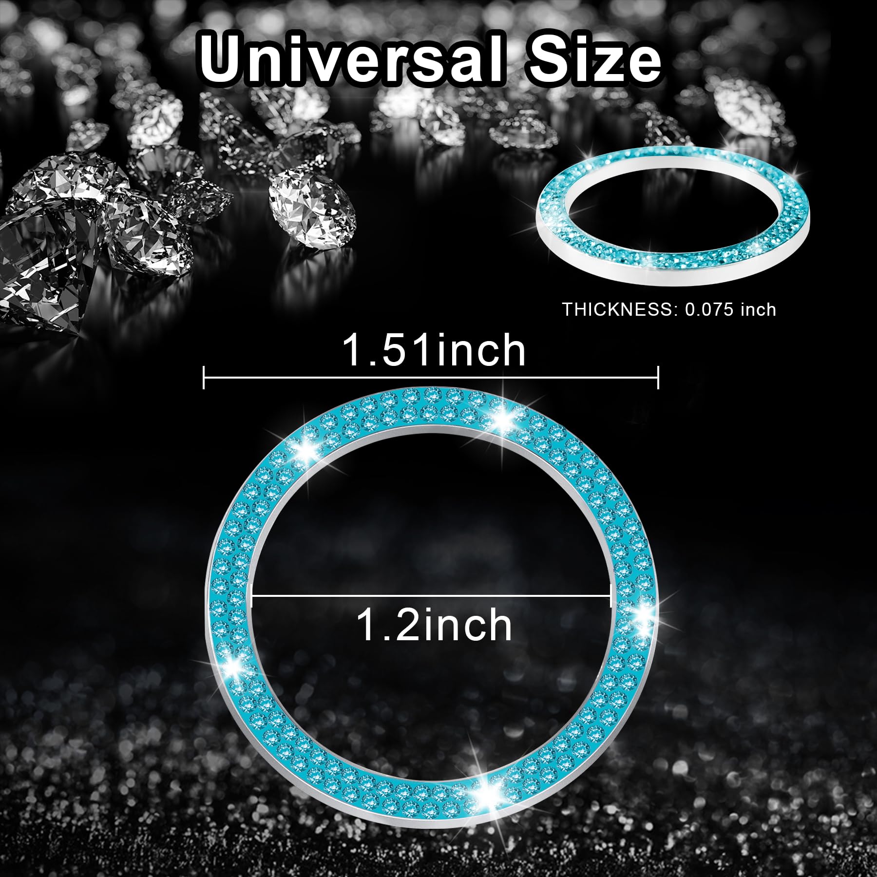 Livtee 2 Pcs Crystal Double Rhinestone Car Engine Start Stop Decoration Ring, Bling Car Interior Accessories For Women, Push To Start Button Cover/Sticker, Key Ignition & Knob Bling Ring, Cyan