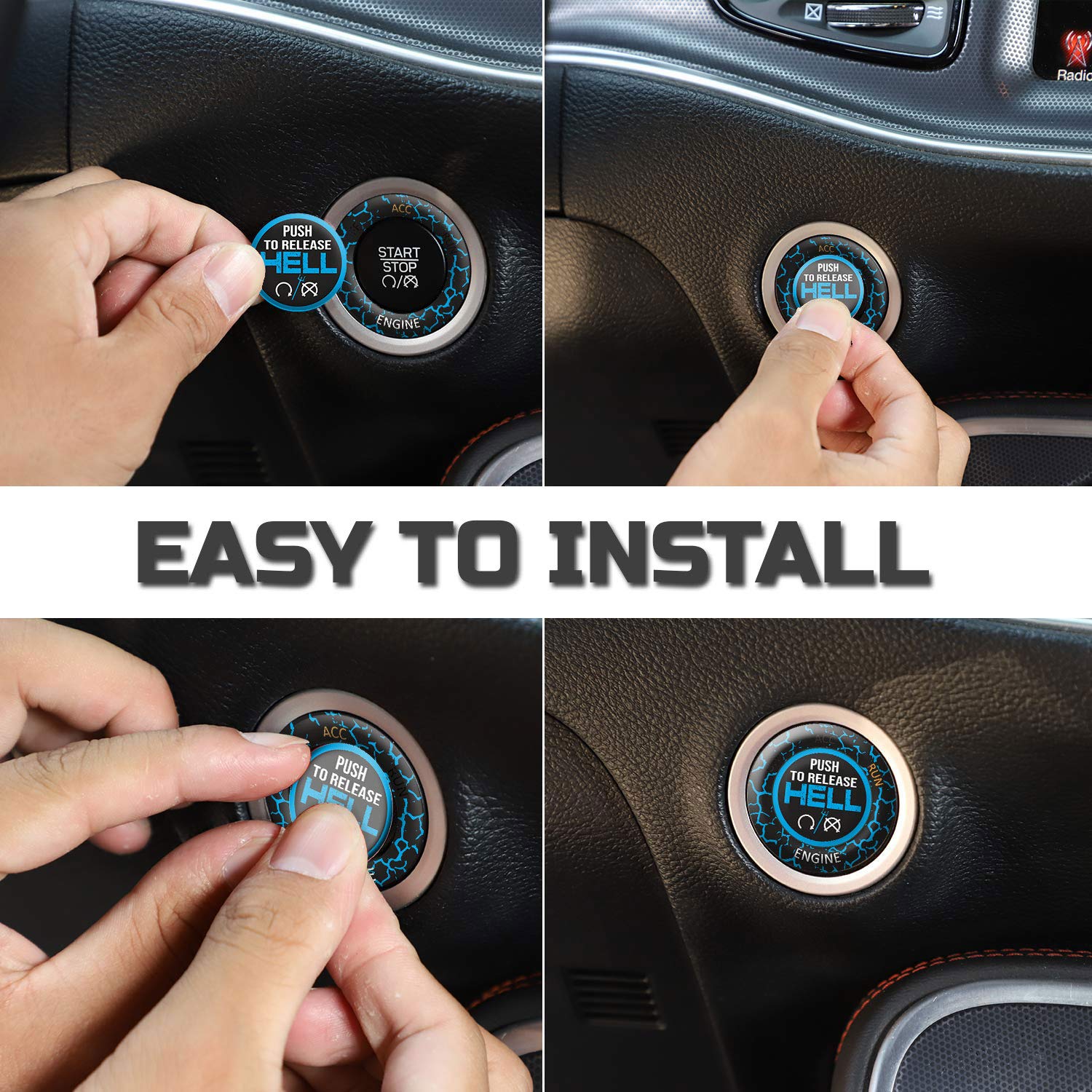 Toolepic For Dodge Ram 1500 Challenger Charger Durango Accessories 2015-2024 - Engine Start Stop Button Overlay Baby Blue Sticker Emblem - Push To Release Hell Badge Unique Style - Perfect For Decals