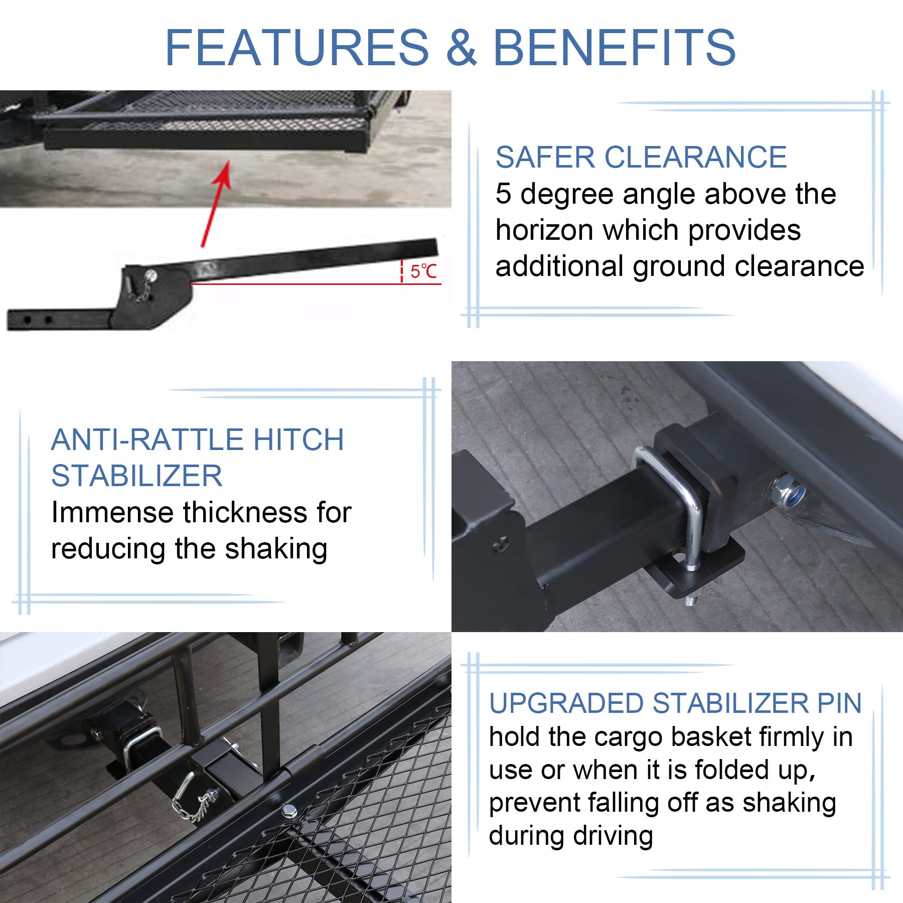 Jdmspeed Hitch Mount Cargo Carrier Car Storage Hitch 400 Lbs 60' X 24' X 14.4' Folding Vehicle Cargo Rack Rear Luggage Basket Fits 2' Receiver Stabilizer For Car Suv,Trailer,Pickup Truck