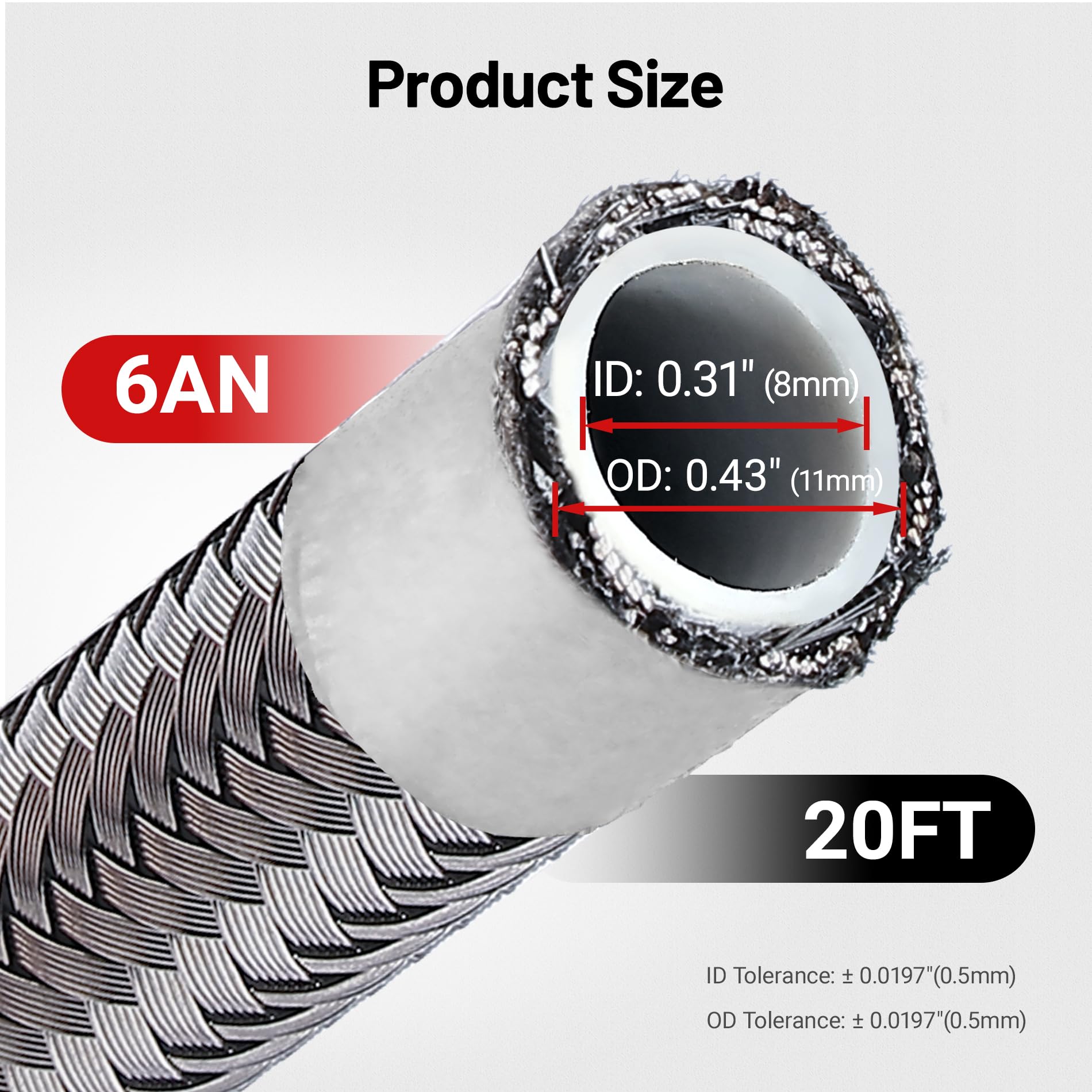 Evil Energy 6An Ptfe Fuel Hose Line, An6 Fuel Line E85 Stainless Steel Fuel Line Braided 20Ft Silver
