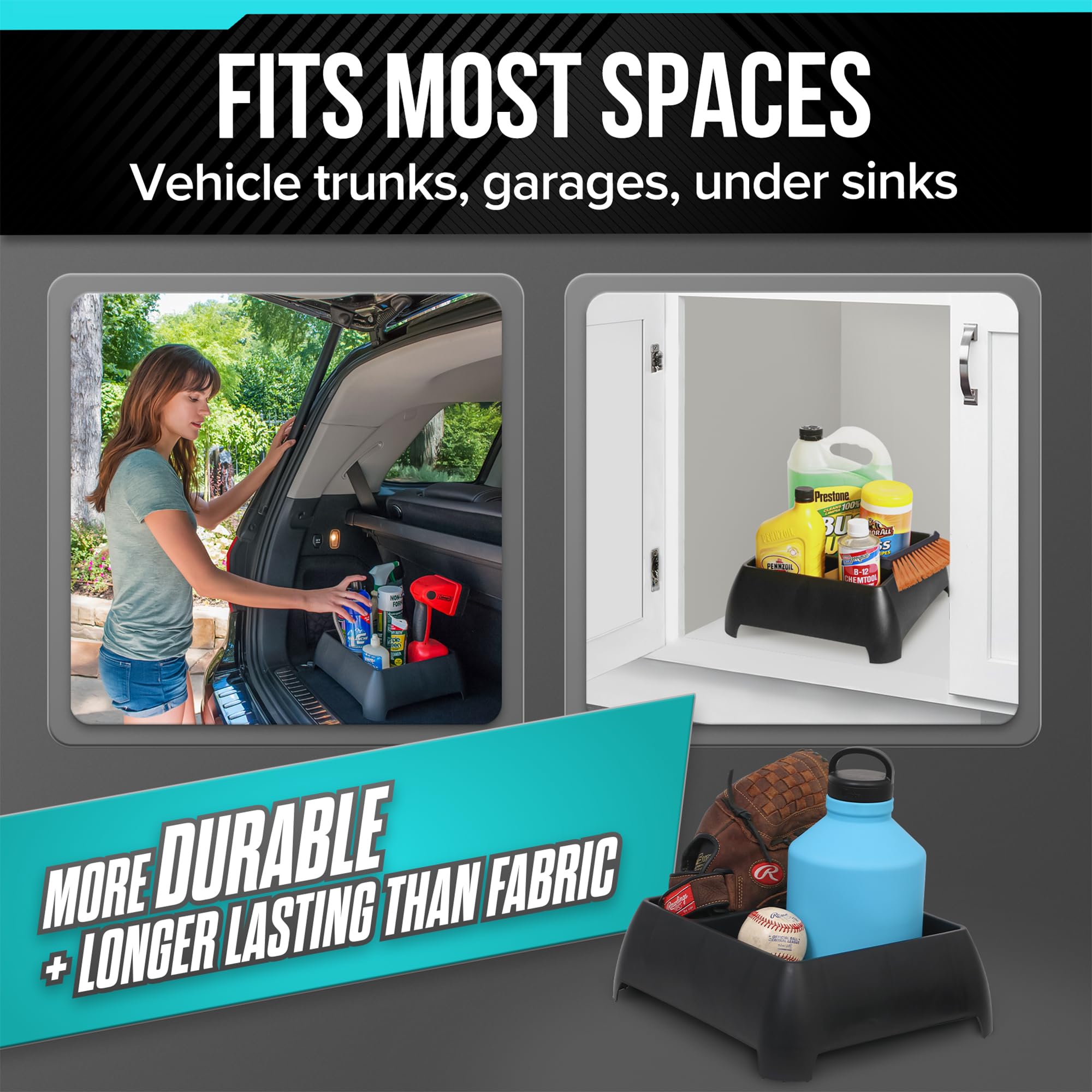 Moblorg Heavy Duty Storage Organizer For Vehicle Trunk, Garage, Under Sink Organizer, Recycled Plastic, Made In Usa (Black)