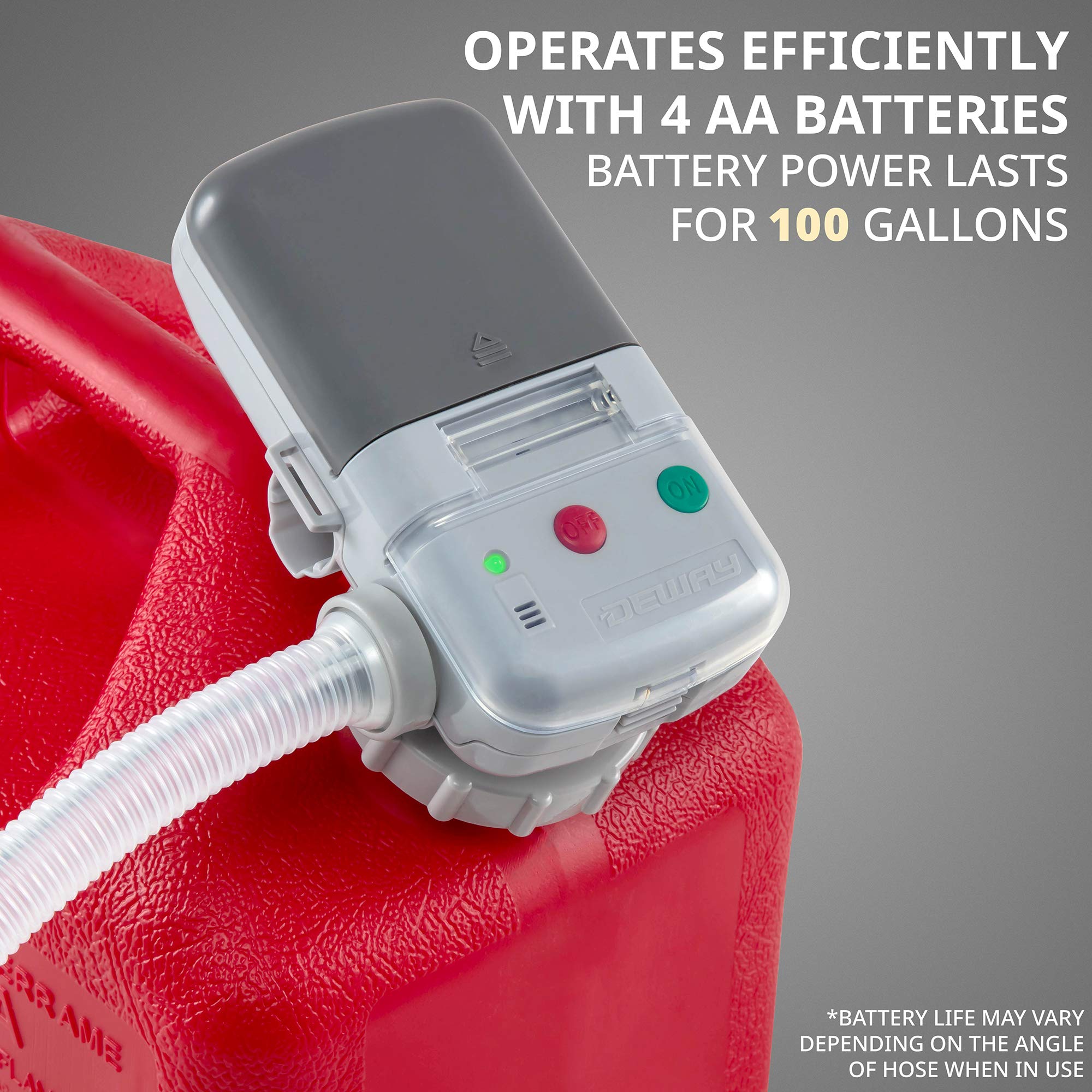 DEWAY Automatic Fuel Transfer Pump, AA Battery Powered, 35 Hose, Fits All Gas Cans, Portable Liquid Pump for Gasoline & Diesel