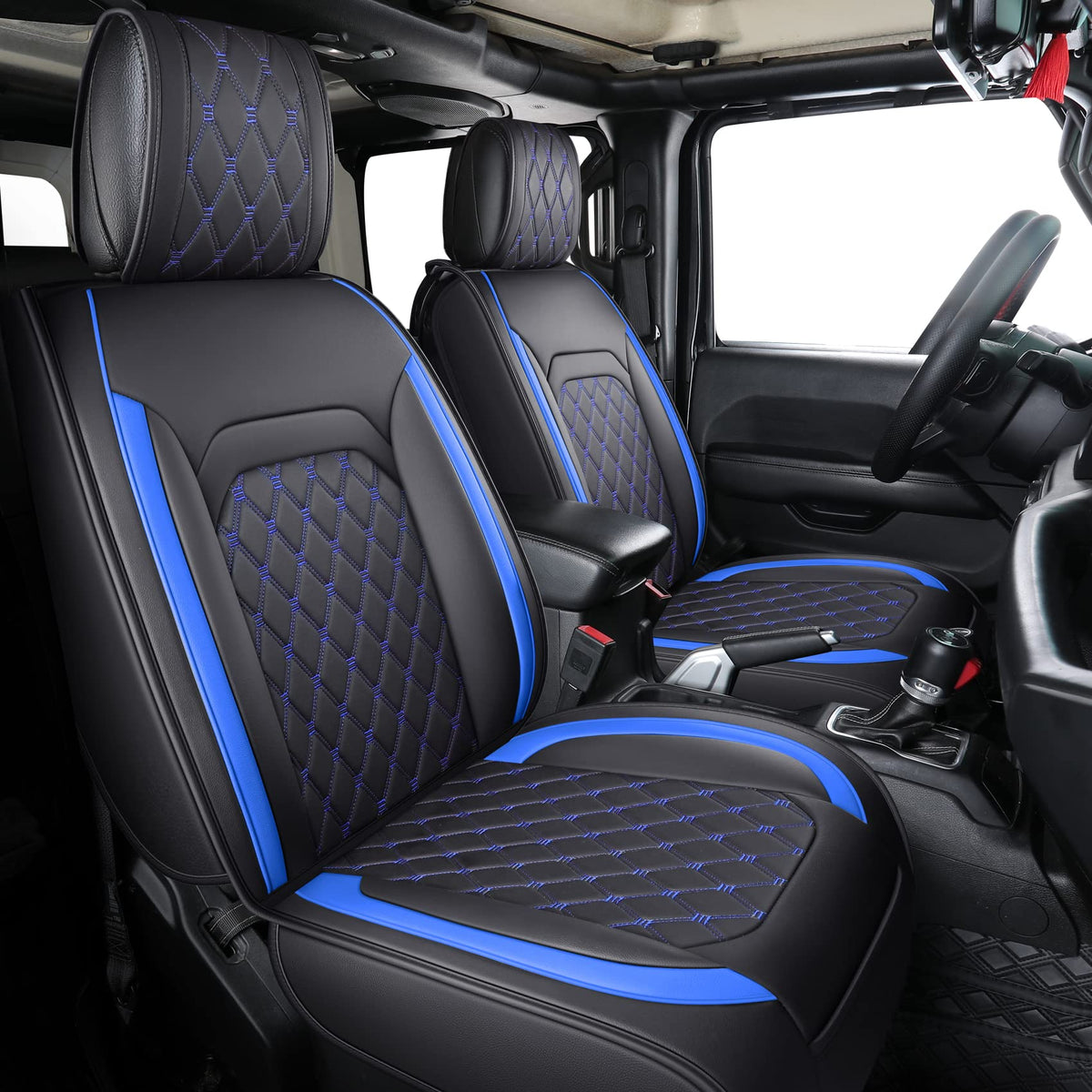 Aierxuan Jeep Wrangler Jk Jl 4-Door Seat Covers Full Set Custom Fit 2007-2024 Unlimited X Rubicon 392 Sahara Willys Sport High Altitude Truck Pickup Waterproof Leather(Full Set/Black-B)