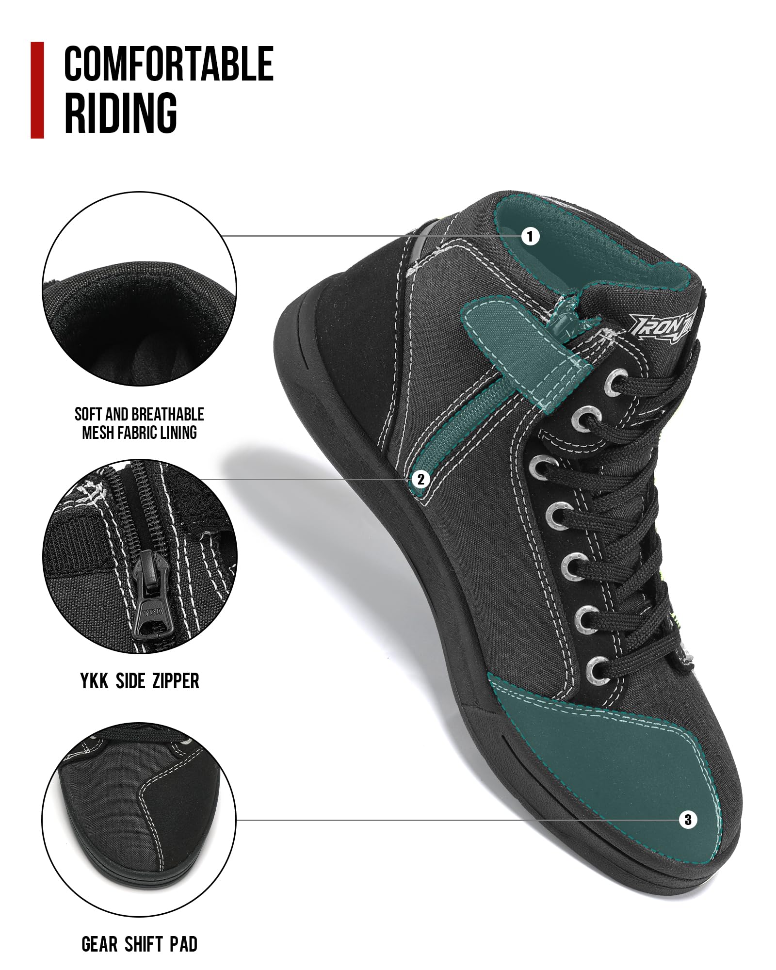 Iron Jia 'S Motorcycle Shoes Men Streetbike Casual Accessories Breathable Protective Gear Powersport Anti-Slip Footwear Black 12