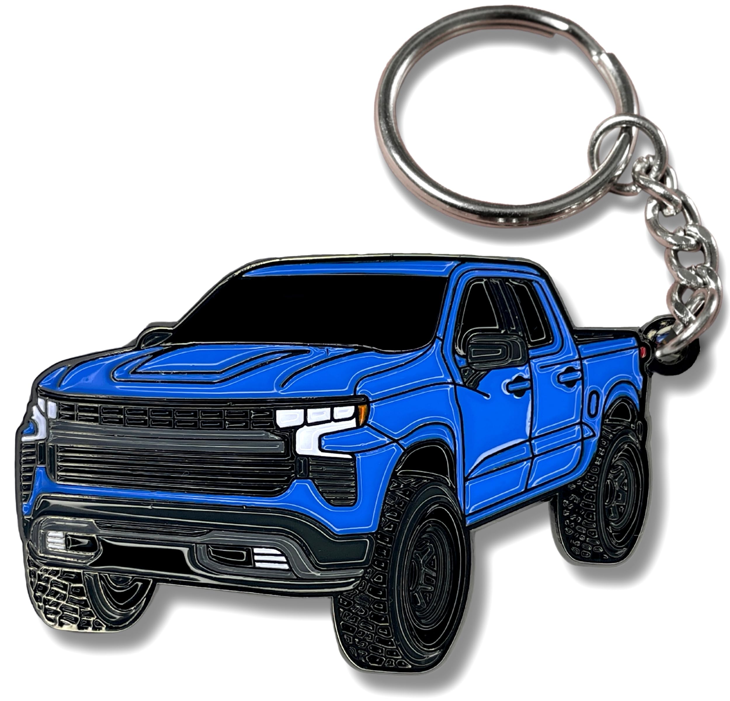 Four Wheel Beast Chevy Keychain Compatible With Chevy Silverado 1500 Accessories - Toy Truck Gifts Men Key Fob (Glacier Blue)