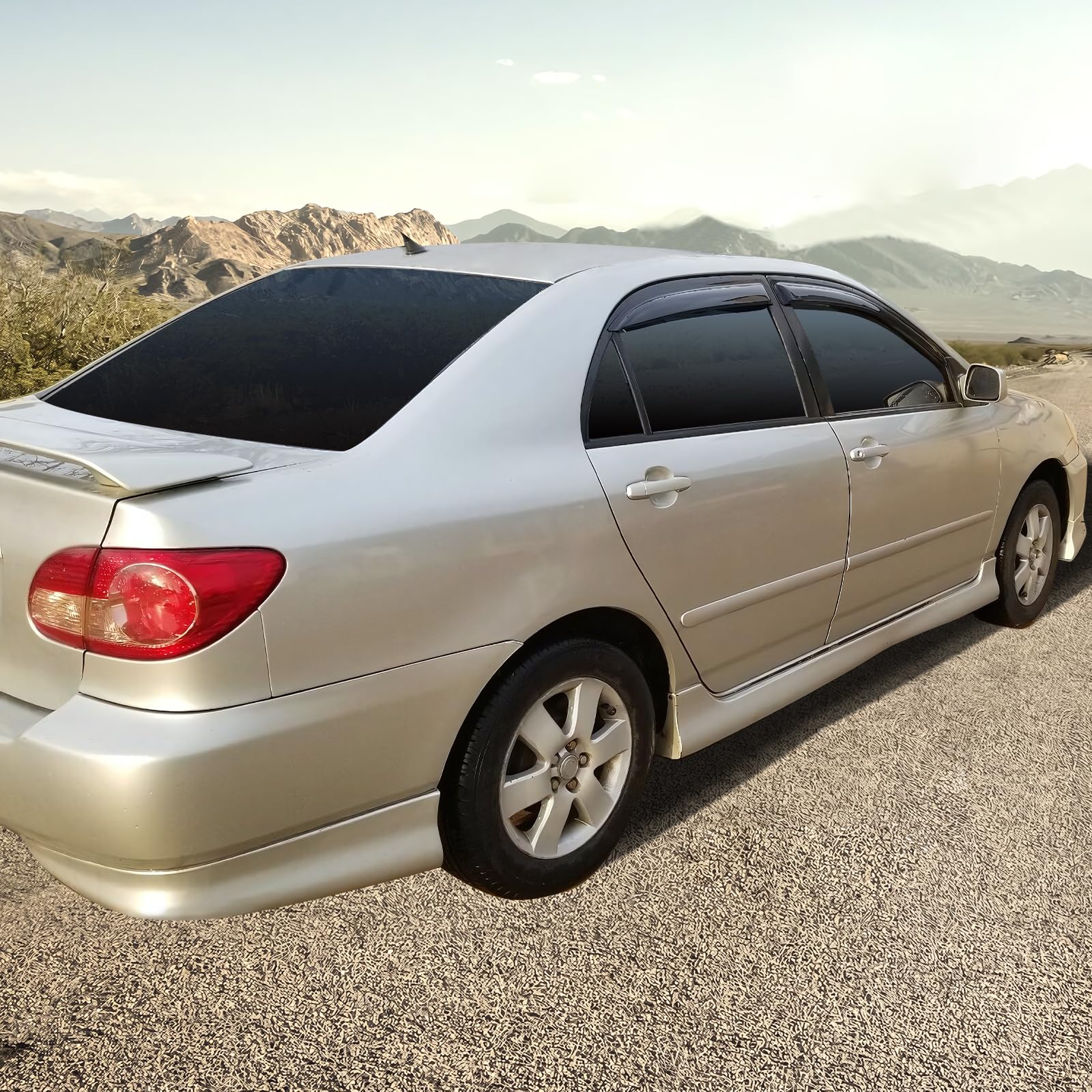 Window Visors Compatible with 2003-2008 Toyota Corolla, Dark Smoke Car Rain Sun Window Shade Guard Wind Deflector Smoke by IKON