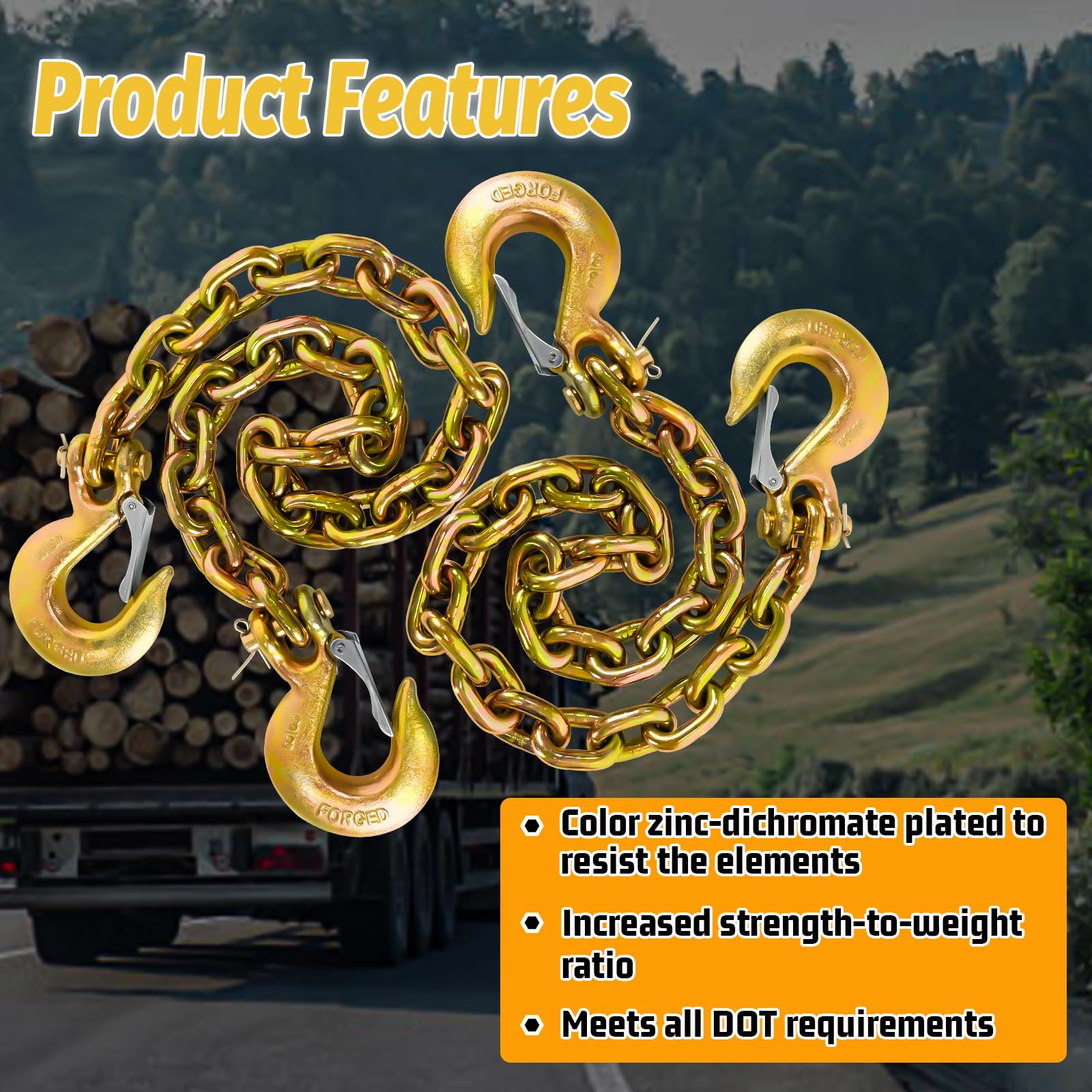 3/8'' Trailer Safety Chains G80 Trailer Chains With G70 Clevis Safety Hooks 35'' | 7100 Lbs Safety Working Load 27000 Lbs Break