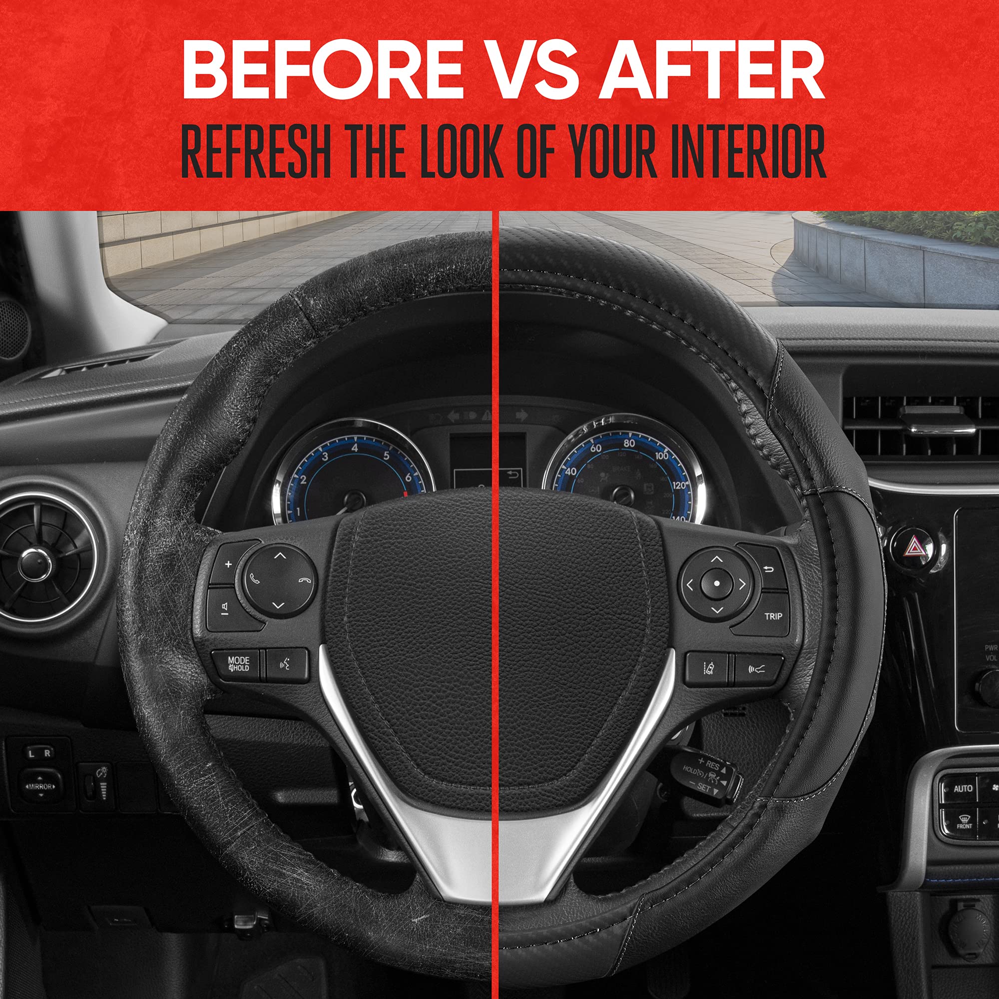 Motor Trend GripDrive Carbon Fiber Steering Wheel Cover, Non-Slip Sporty Racing Faux Leather Ergonomic Comfortable Handle, Steering Wheel Cover for Cars Trucks Vans SUV - Fits Standard 15 Inch - Black