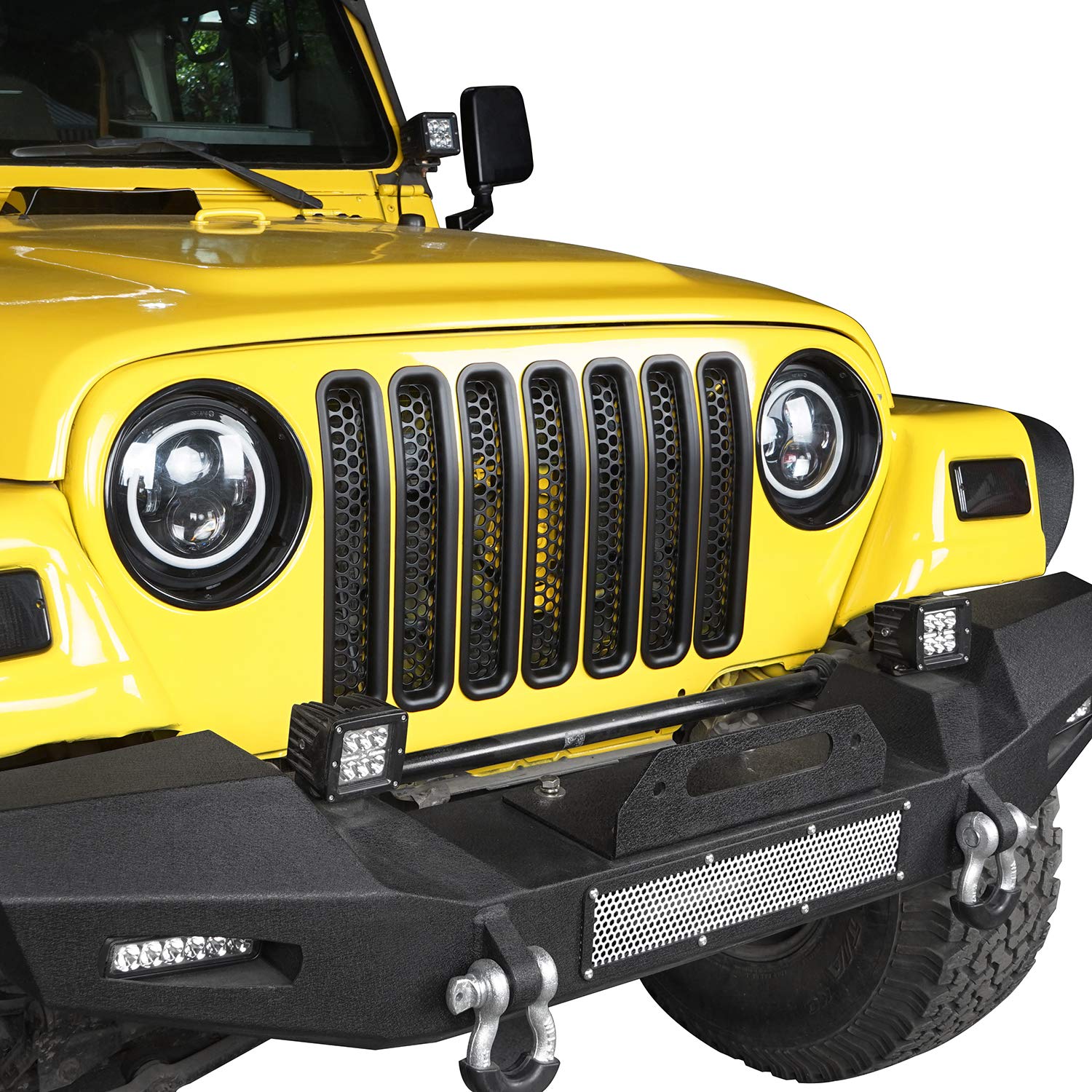 Hooke Road Black Front Grill Mesh Inserts Clip-In Honeycomb Grille Guards For 1997-2006 Jeep Wrangler Tj & Unlimited (Pack Of 7)