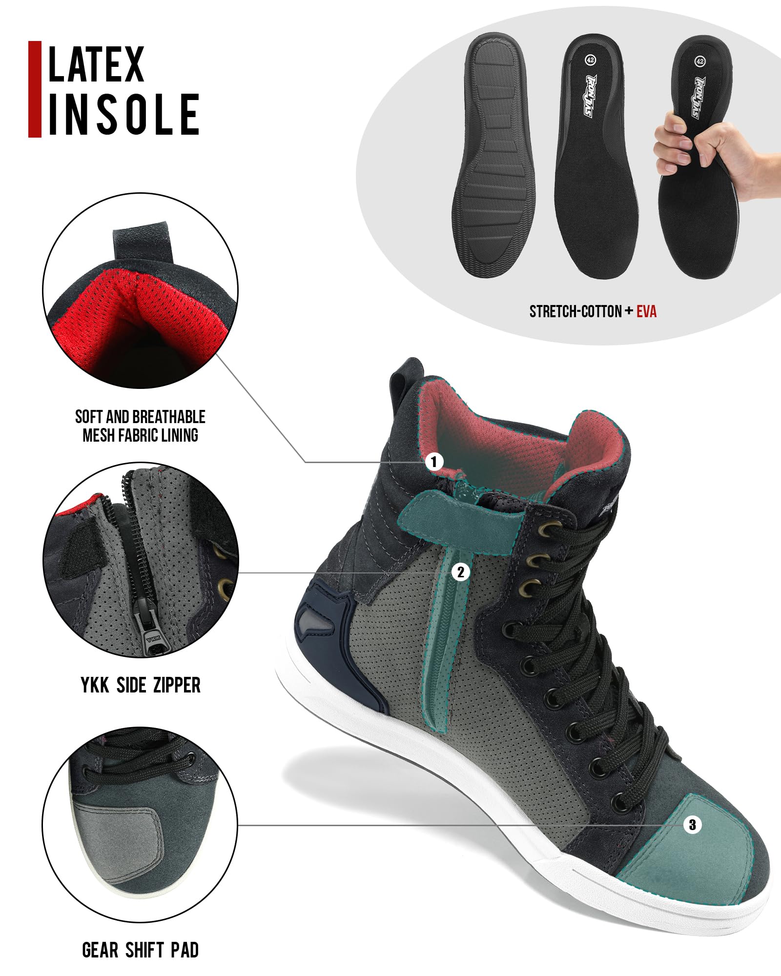 Borleni Motorcycle Boots Street Riding Shoes Anti-Slip Outdoor Trekking Hike Work Shoes For Men, Grey 11