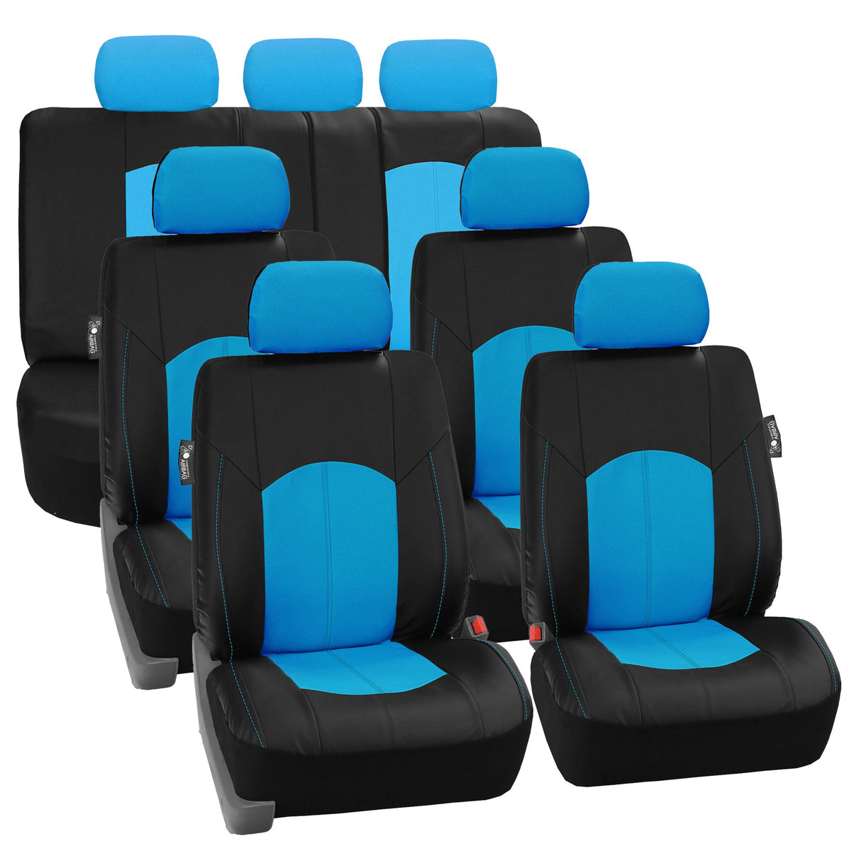 FH Group Perforated Leatherette Three Row Set Car Seat Covers, Airbag Compatible and Split Ready- Universal Fit for Cars, Trucks