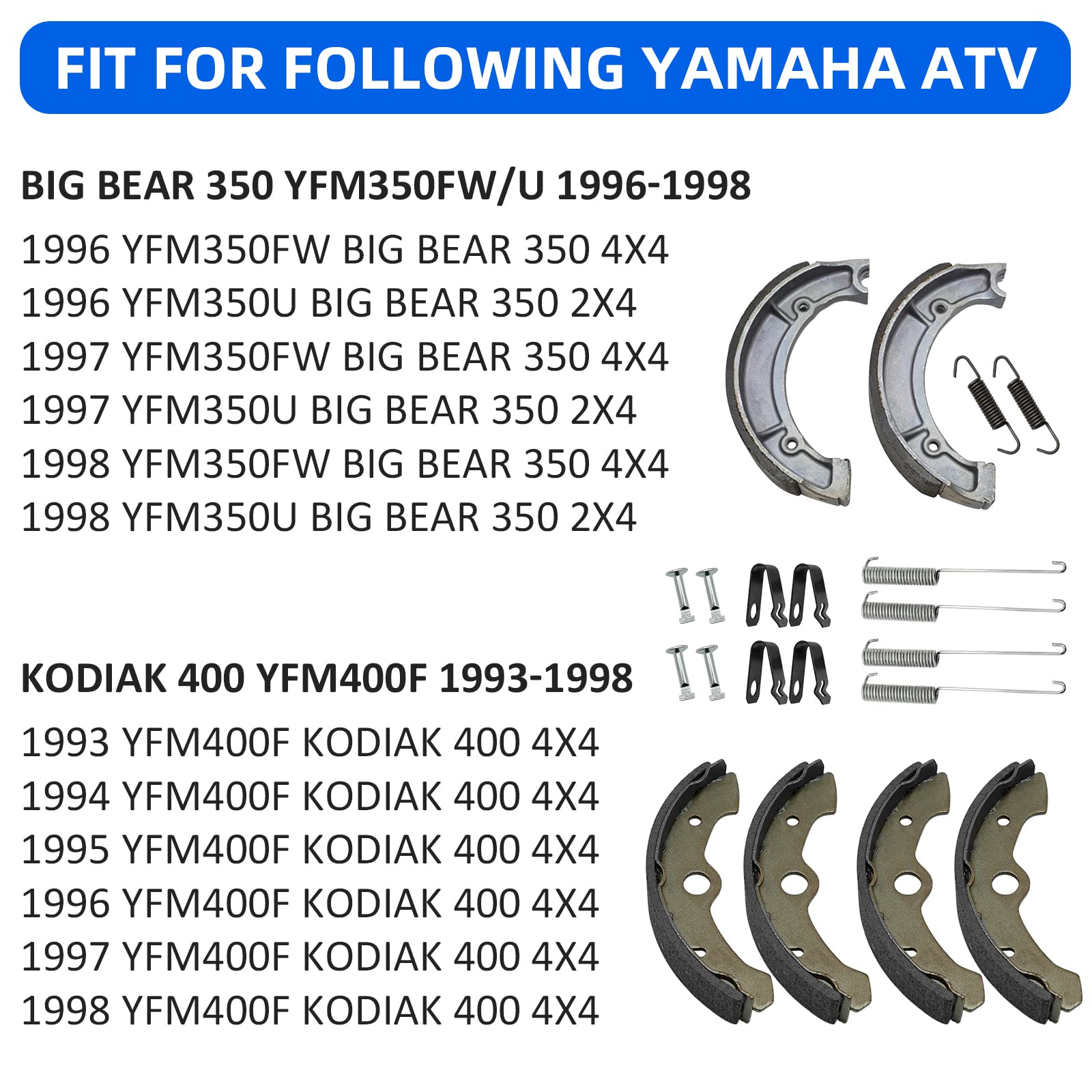 Front & Rear Brake Shoes For Yamaha Big Bear 350 1996-1998 Kodiak 400 1993-1998