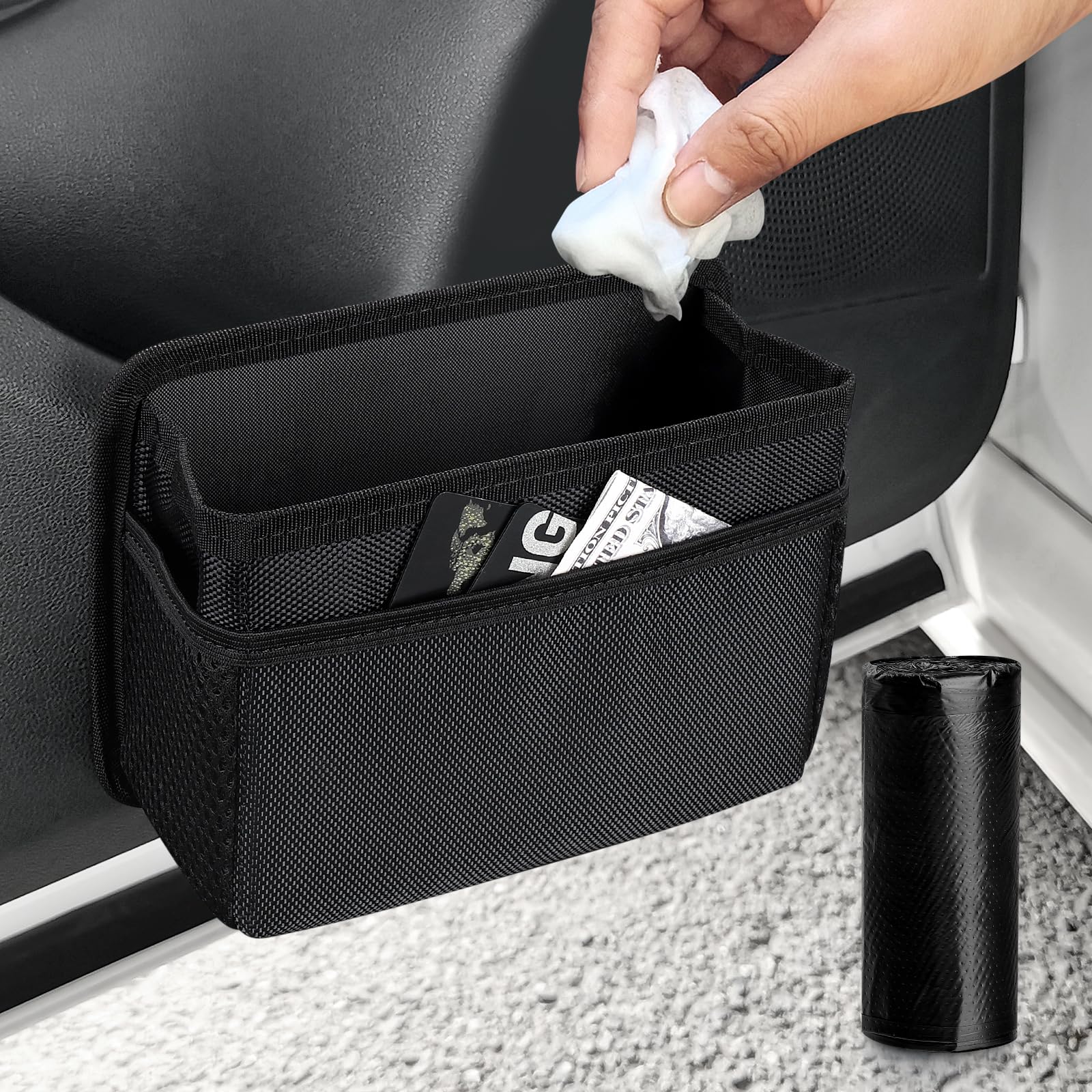 Accmor Collapsible Car Trash Can, Vehicle Garbage Organizer Holder Bin with One Roll Trash Bag, Waterproof Hanging Mini Auto Dus