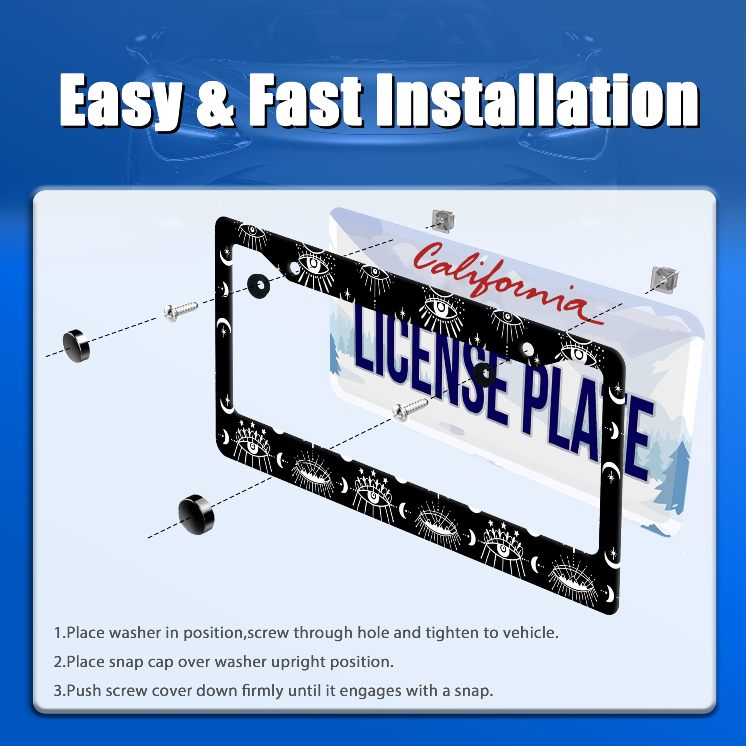 GORSNKYE Evil Eye License Plate Frame - Stainless Steel, Colorful Psychedelic Design, 12.3" x 6.3", Fits Standard Vehicles
