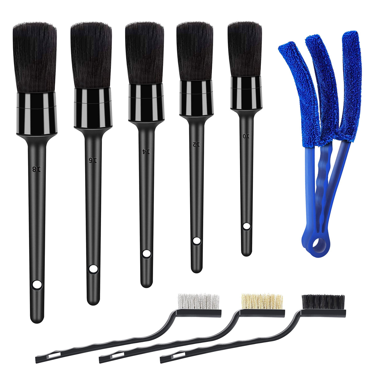 Hmpll 9Pcs Auto Car Detailing Brush Set/ Interior Cleaning Kit Includes 5 Soft Premium Detail Brush, 3 Wire Brush & 1 Vent Clean