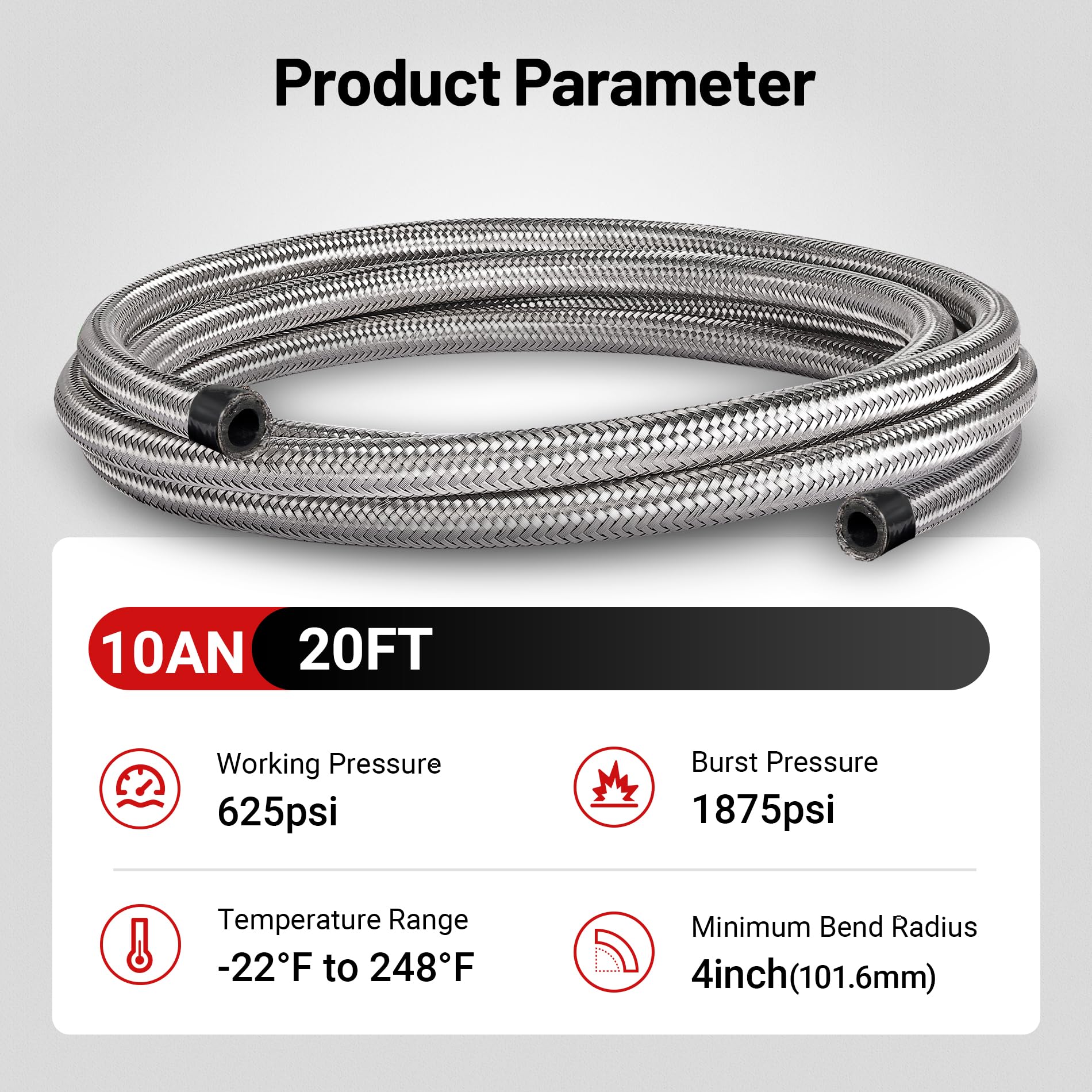 Evil Energy 10An Fuel Line, An10 Braided Fuel Hose Nylon Cpe 20Ft Silver