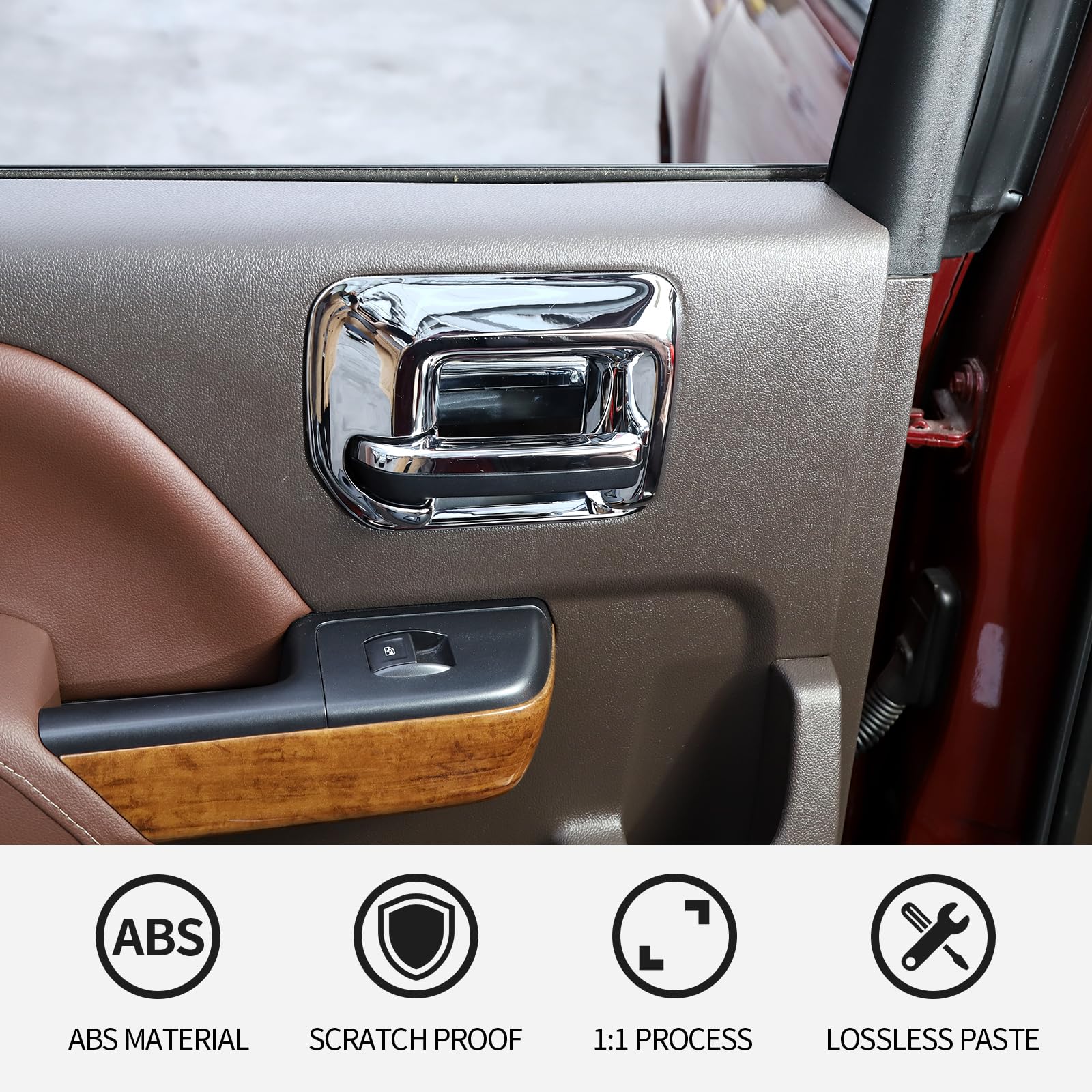 Rt-Tcz For Chevy Silverado Inner Door Handle Bowl Trim Cover For Chevrolet Silverado Gmc Sierra 2014-2018 Chrome Interior Access