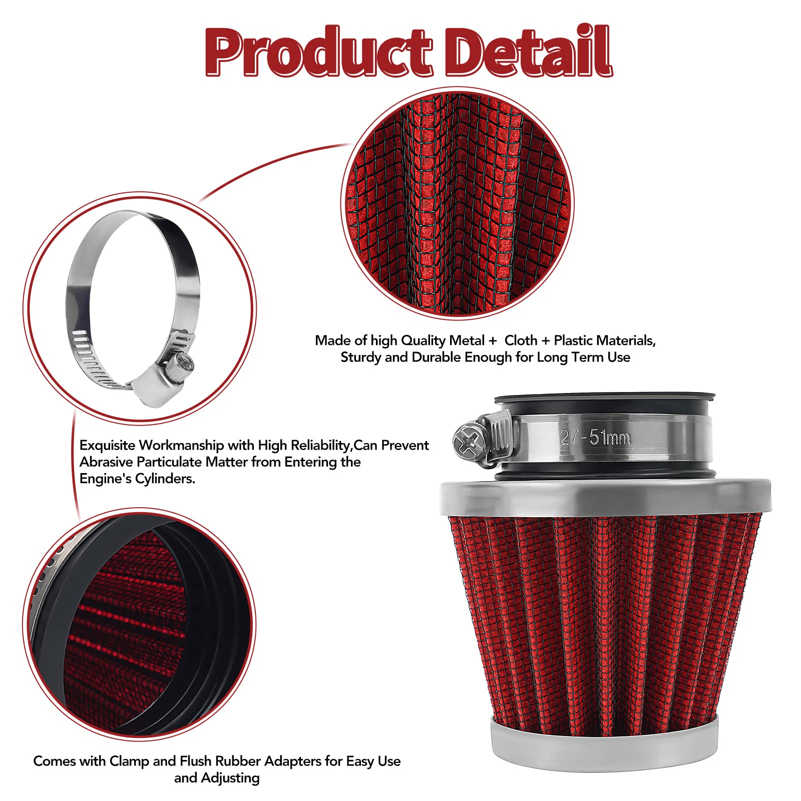 Ahl Red 42Mm Warehouse Performance Air Filter Pod / 150Cc-250Cc Motorcycle Scooter Atv Dirt Bike(1Pc)