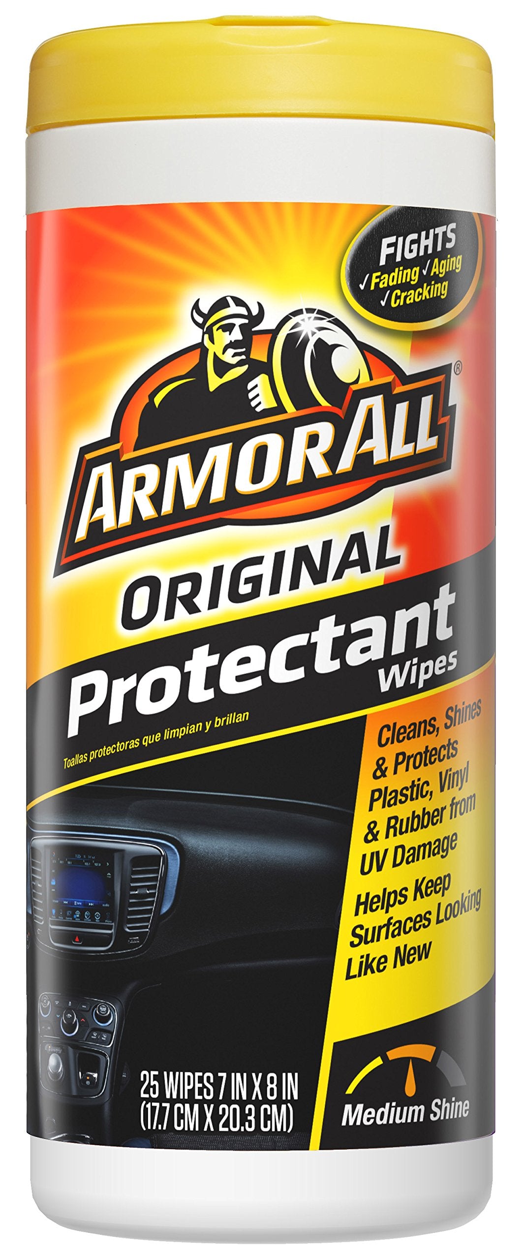 Armor All Original Protectant Wipes , Disposable Car Cleaning Wipes Renews And Revitalizes Automotive Interiors, 25 Count