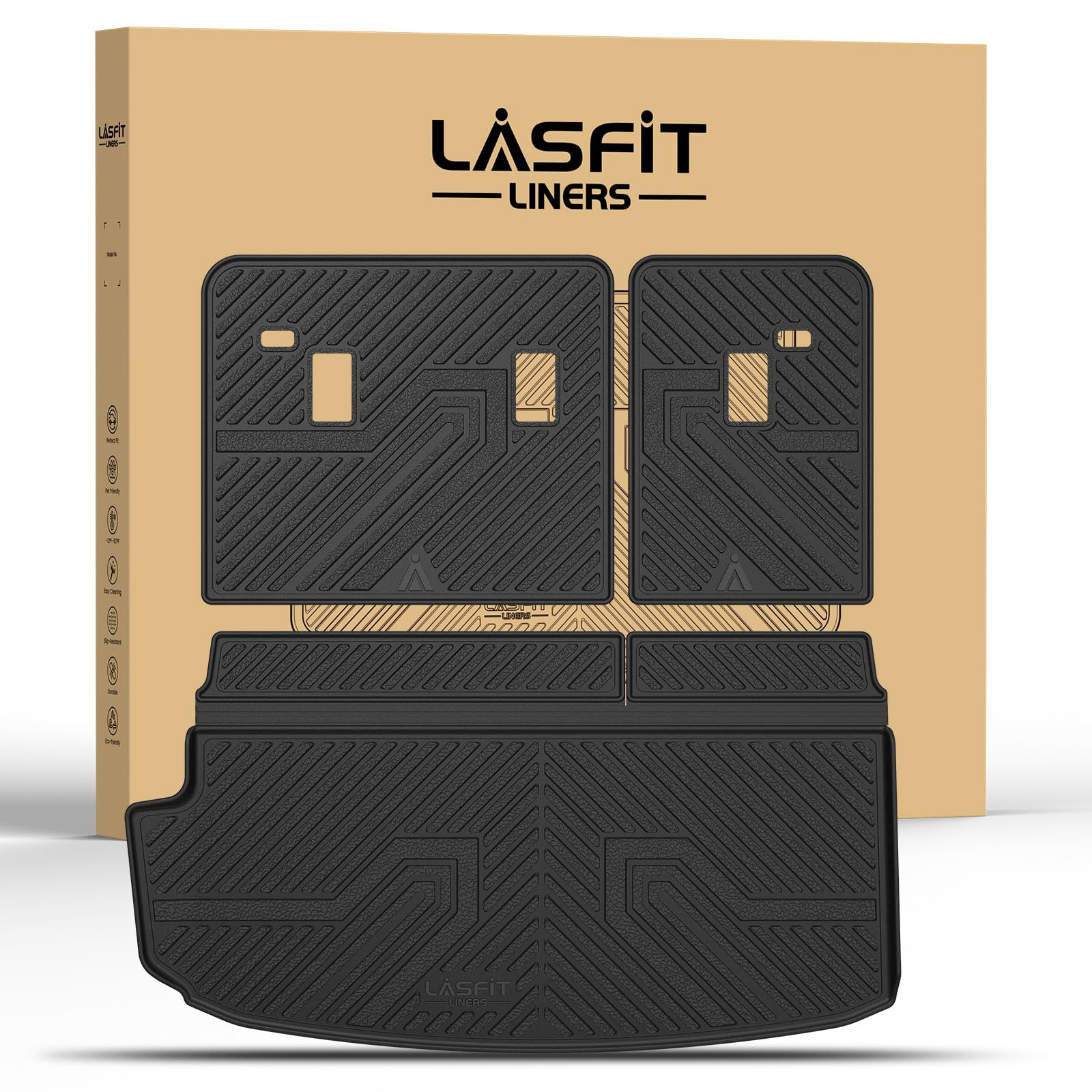 LASFIT Trunk Mat with Backrest Mat for Chevrolet Chevy Traverse 2018-2023/Traverse Limited 2024, All Weather TPE Custom Fit Carg